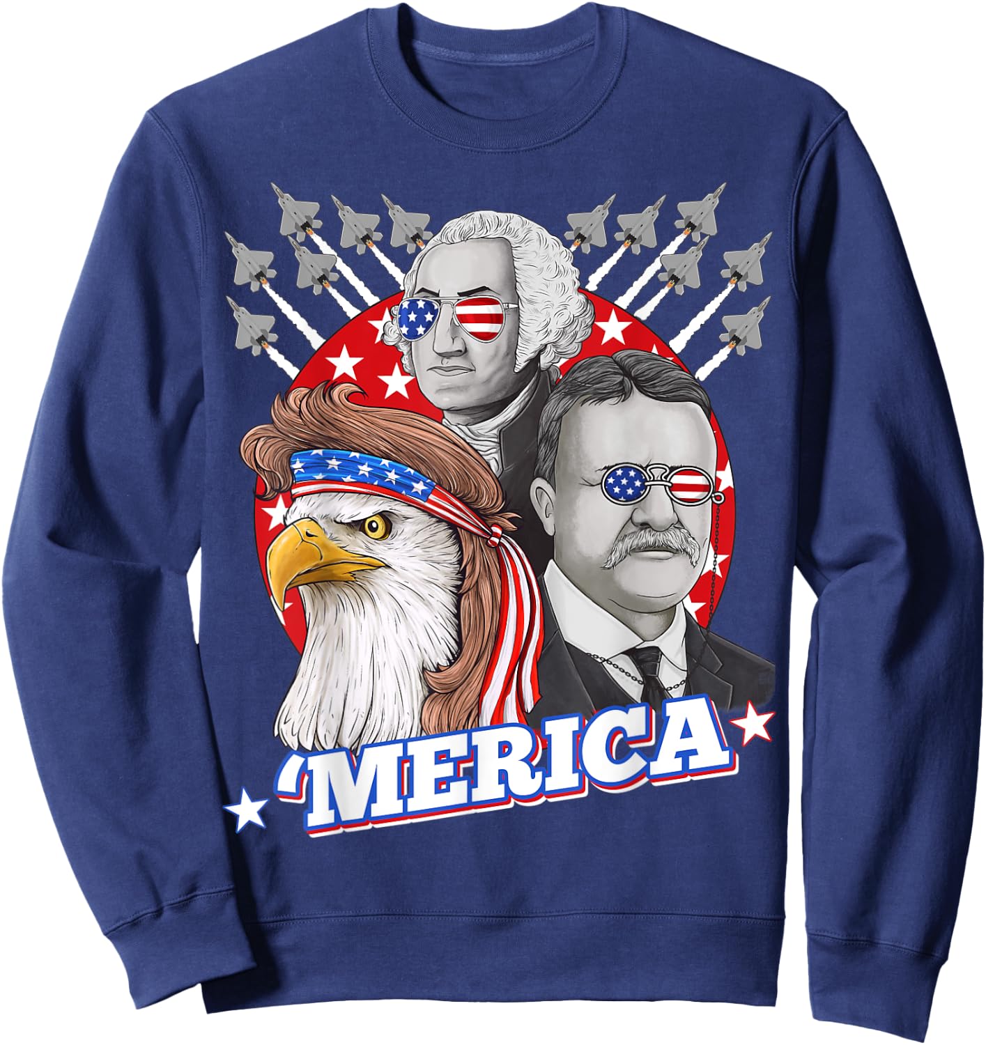 Washington Roosevelt Bald Eagle 4th Of July Patriotic Merica Kids Men Sweatshirt - Sweatshirt | Navy