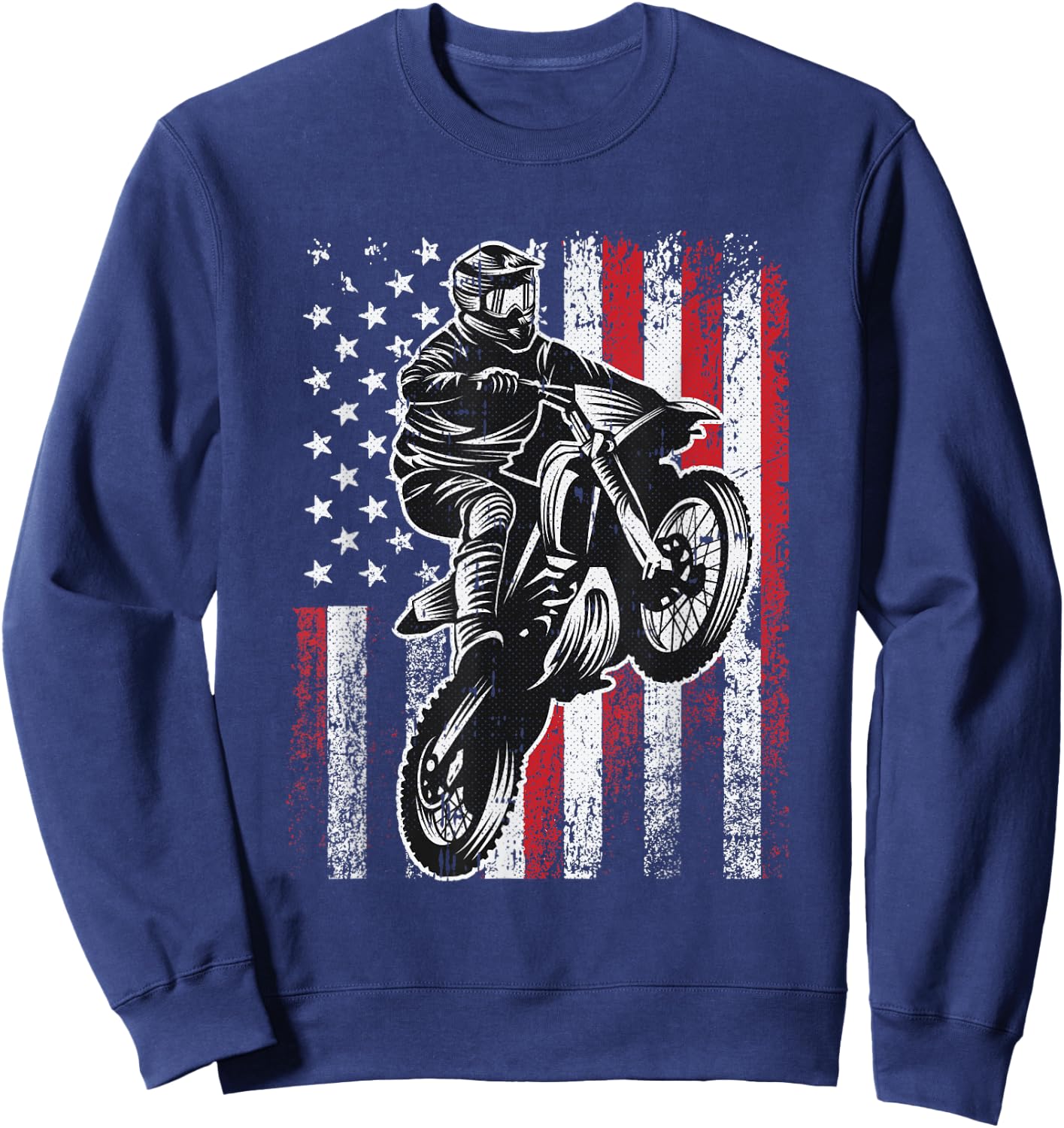 Motocross 4th Of July Cool Dirt-Bike American Flag Patriotic Sweatshirt - Sweatshirt | Navy