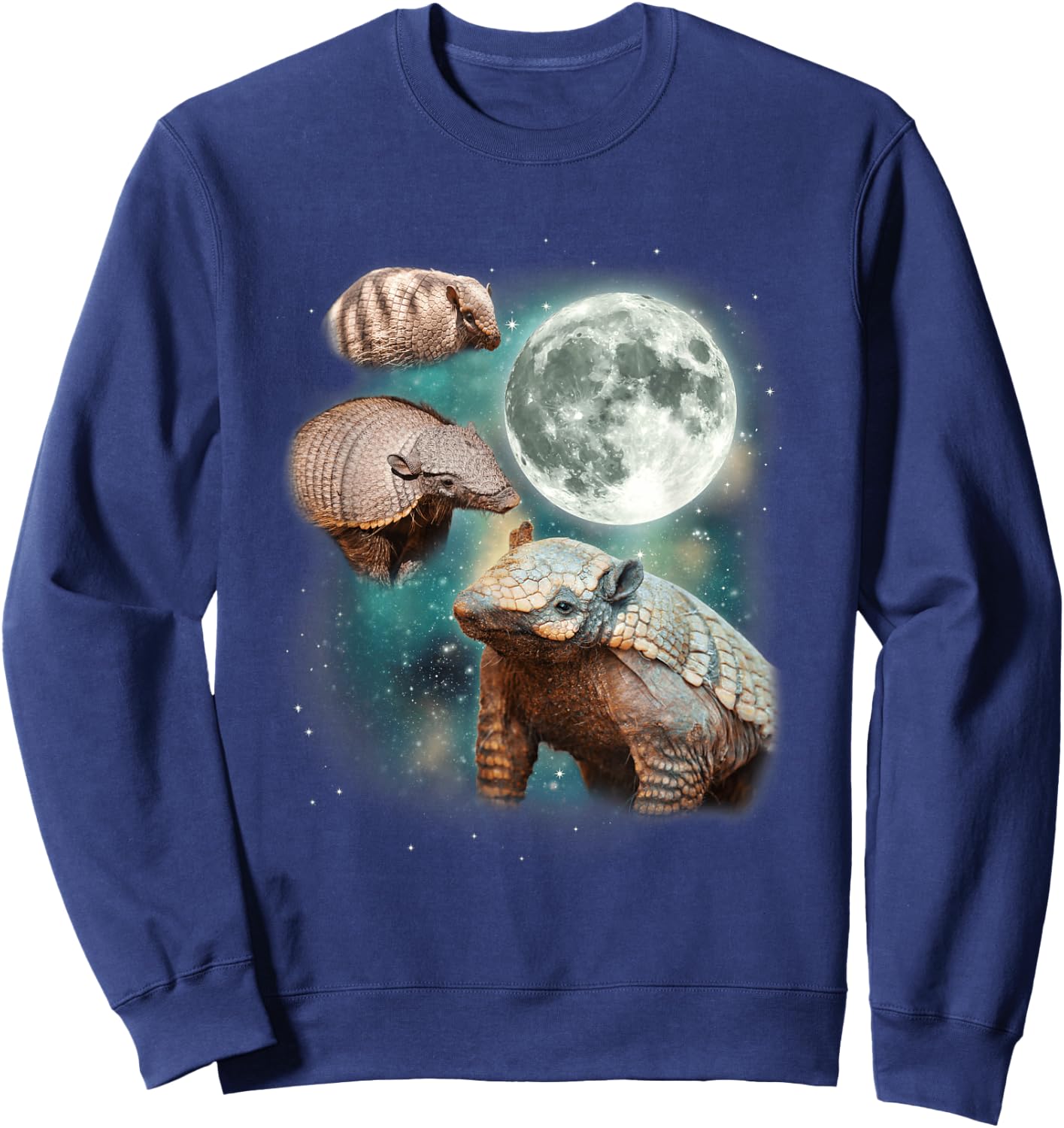 Three Armadillo Moon | 3 Cute Armadillos Magical Animal Meme Sweatshirt - Sweatshirt | Navy