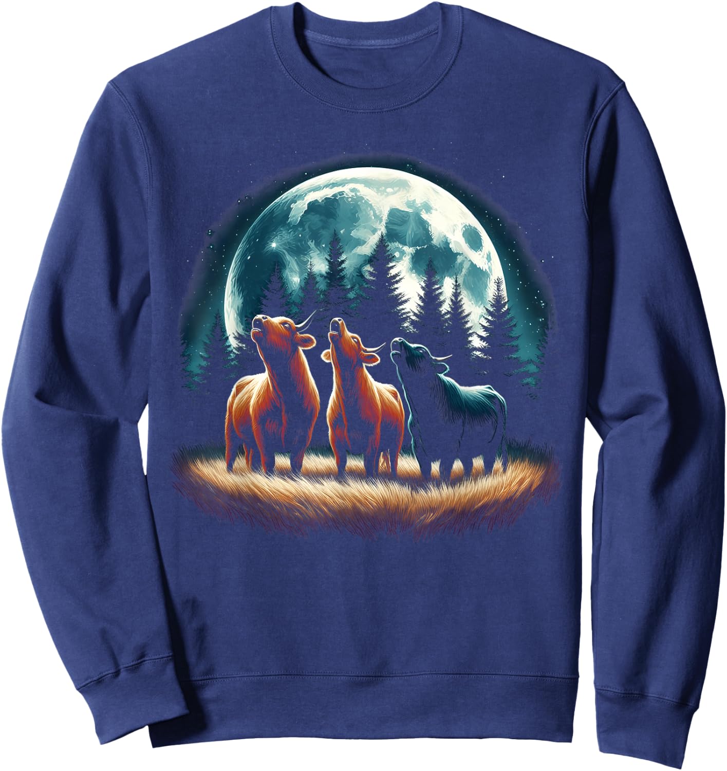 3 Cows Howling At The Moon Wolf Animal Sweatshirt - Sweatshirt | Navy