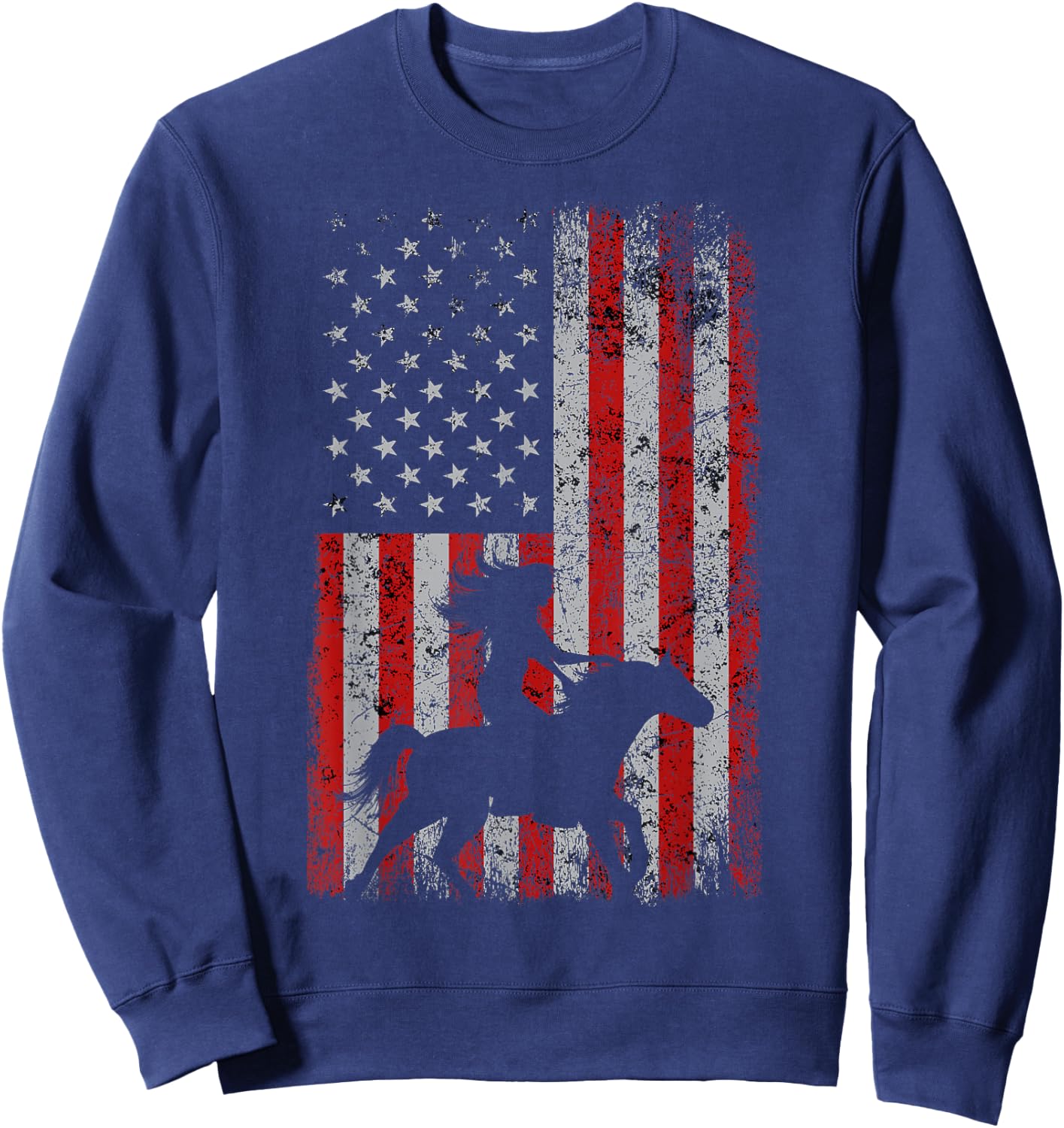AMERICAN FLAG Cowboy Women Gift Horseback Equestrian Horse Sweatshirt - Sweatshirt | Navy