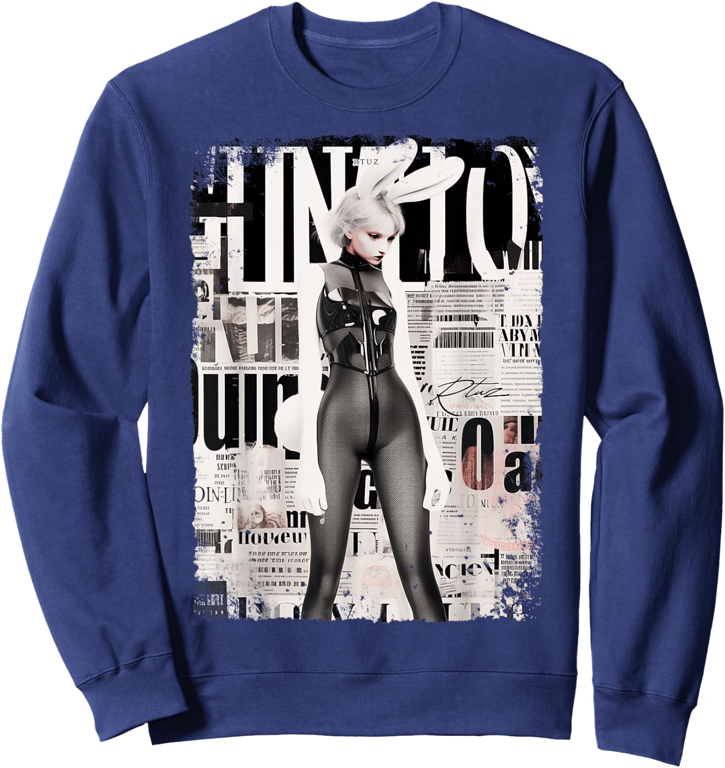 Magazine Cover Vintage Girl Bunny Collage Sexy Model Pin-Up Sweatshirt - Sweatshirt | Navy
