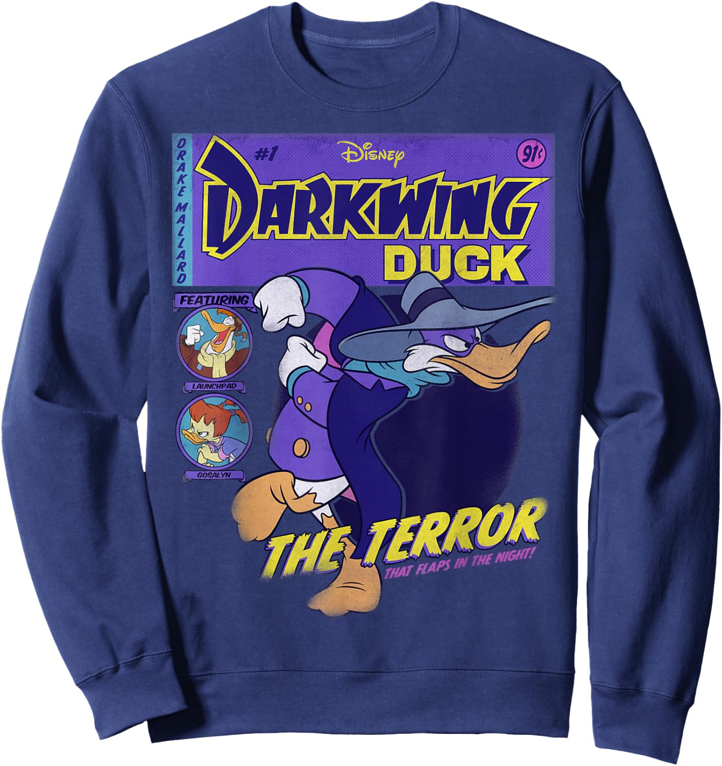 Disney Darkwing Duck Black : Classic Fit, , Adult, Short Sleeve Sweatshirt - Sweatshirt | Navy