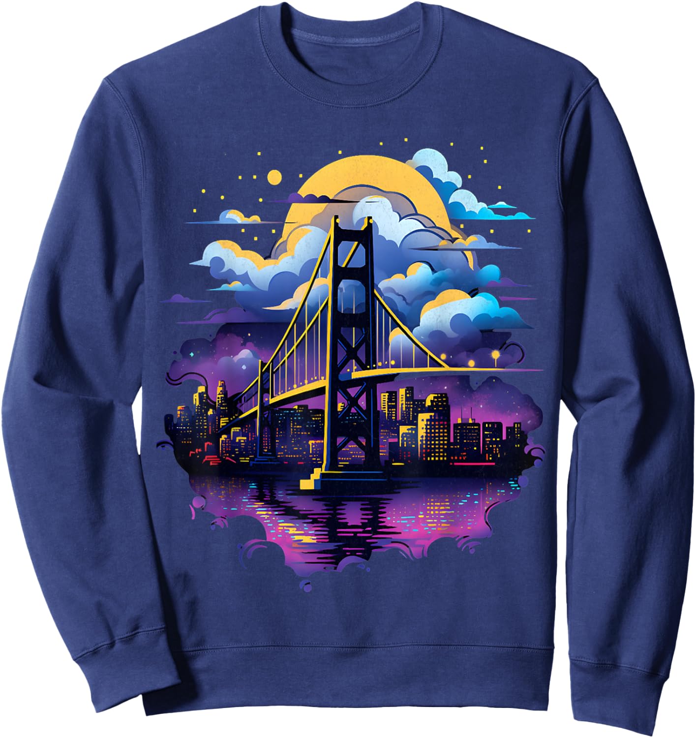 SF Bay Bridge San Francisco City California Fog City Line Sweatshirt - Sweatshirt | Navy