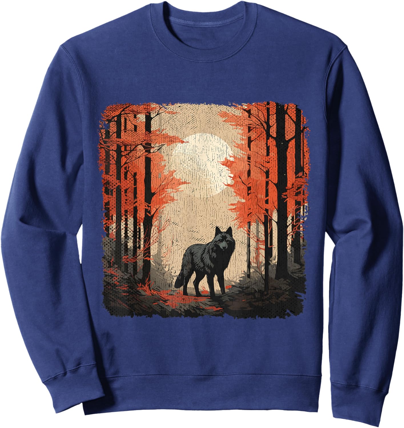 Nature Forest Women Landscape Men Children Full Moon Wolf Sweatshirt - Sweatshirt | Navy