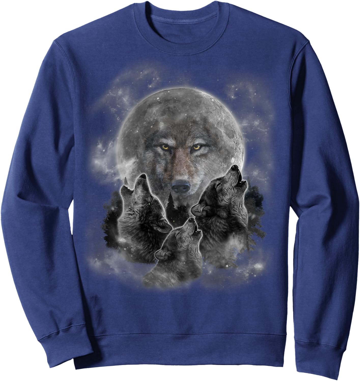 Grey Wolf Hunting Ground, Icy Moon, Forest, Galaxy Sweatshirt - Sweatshirt | Navy