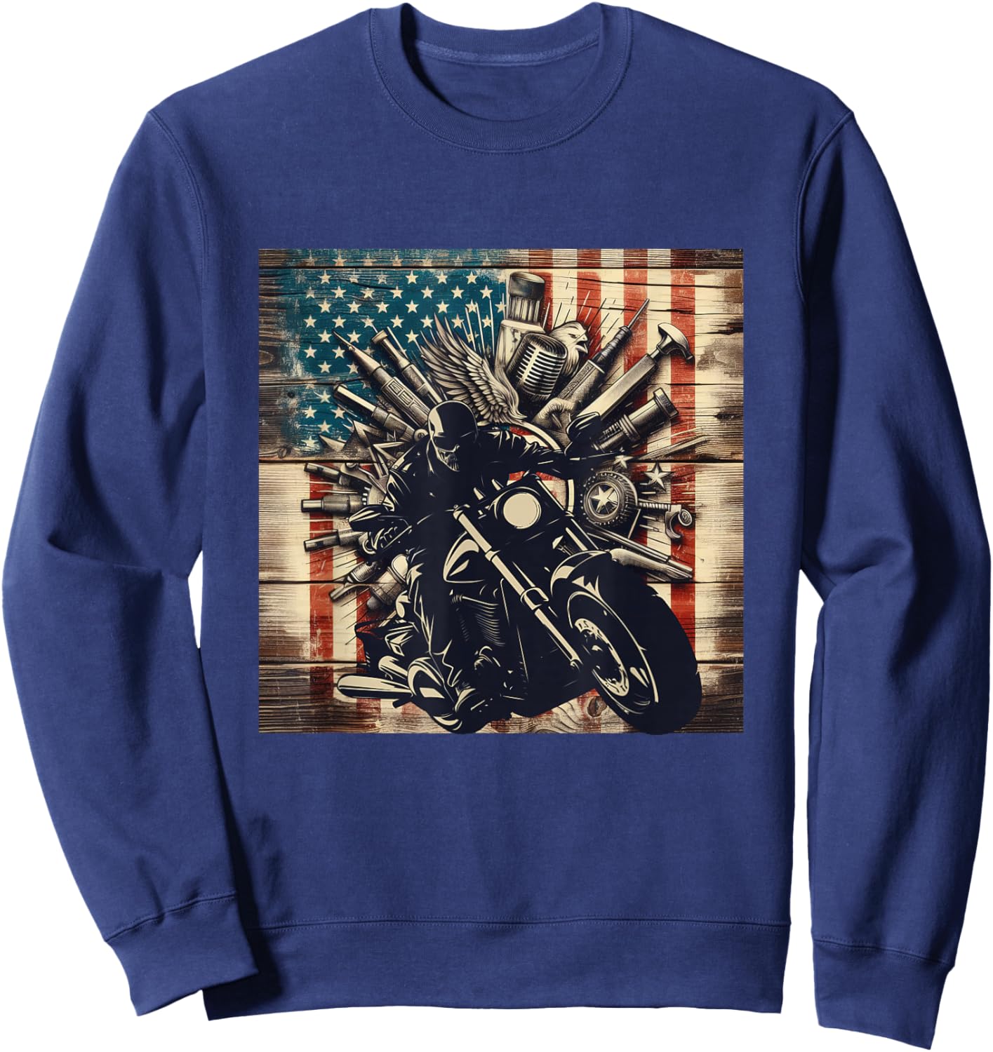 Patriotic American Flag Biker Motorcycle Sweatshirt - Sweatshirt | Navy
