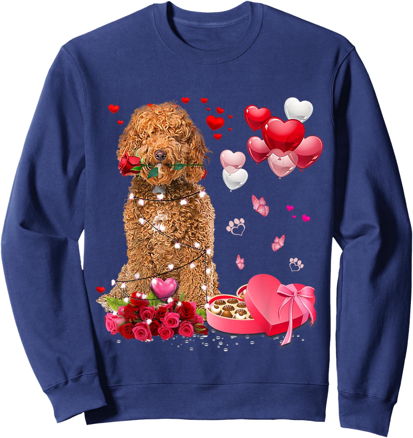 Funny Labradoodle Rose Heart Happy Valentine Day Dog Mom Sweatshirt - Sweatshirt | Navy