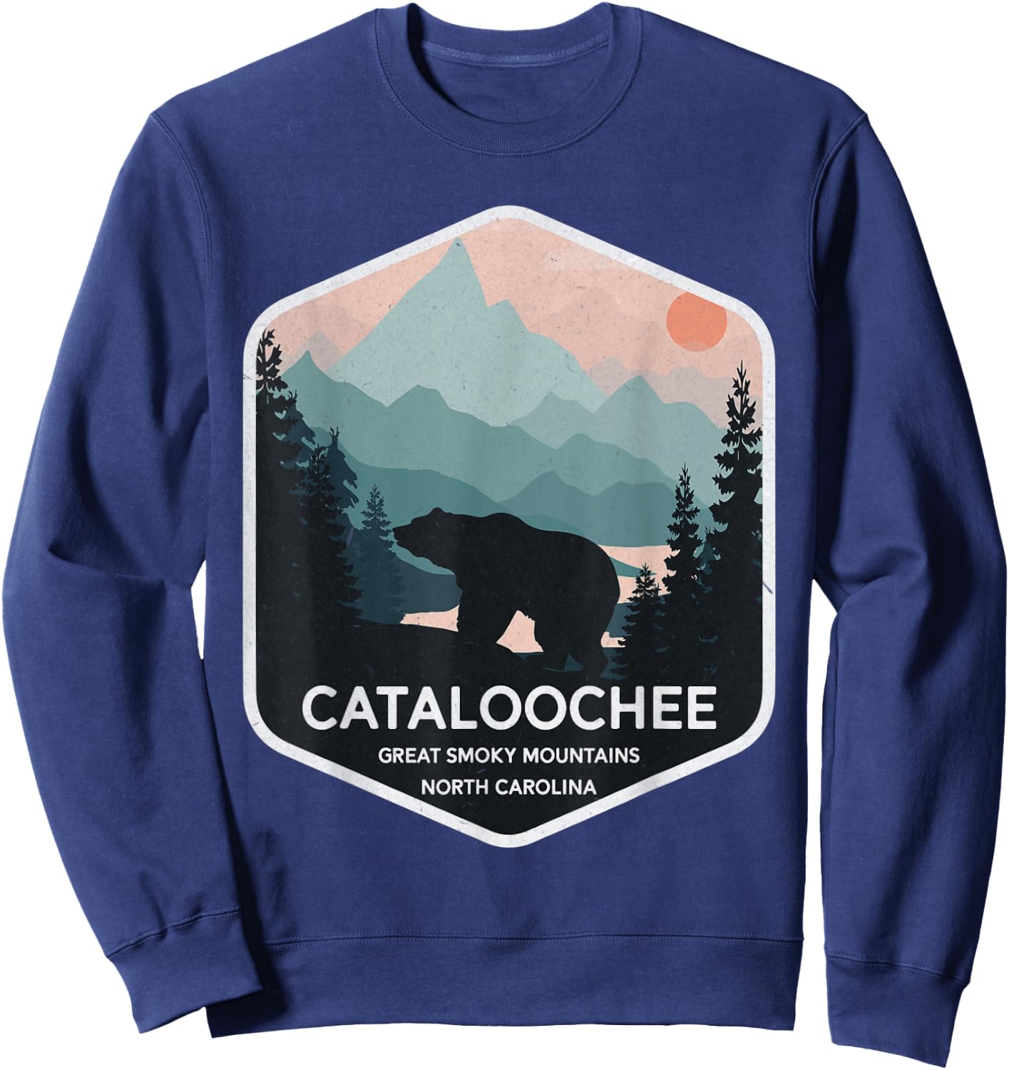 Cataloochee Great Smoky Mountains North Carolina Retro Bear Sweatshirt - Sweatshirt | Navy