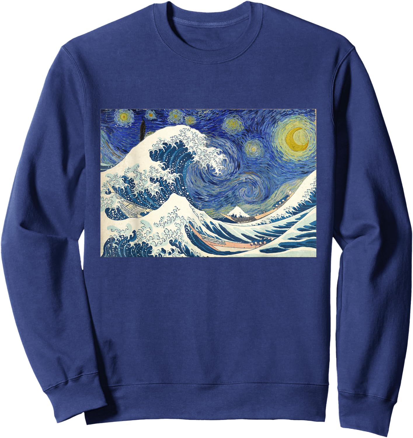 Great Wave off Kanagawa with Starry Nights van Gogh Sweatshirt - Sweatshirt | Navy