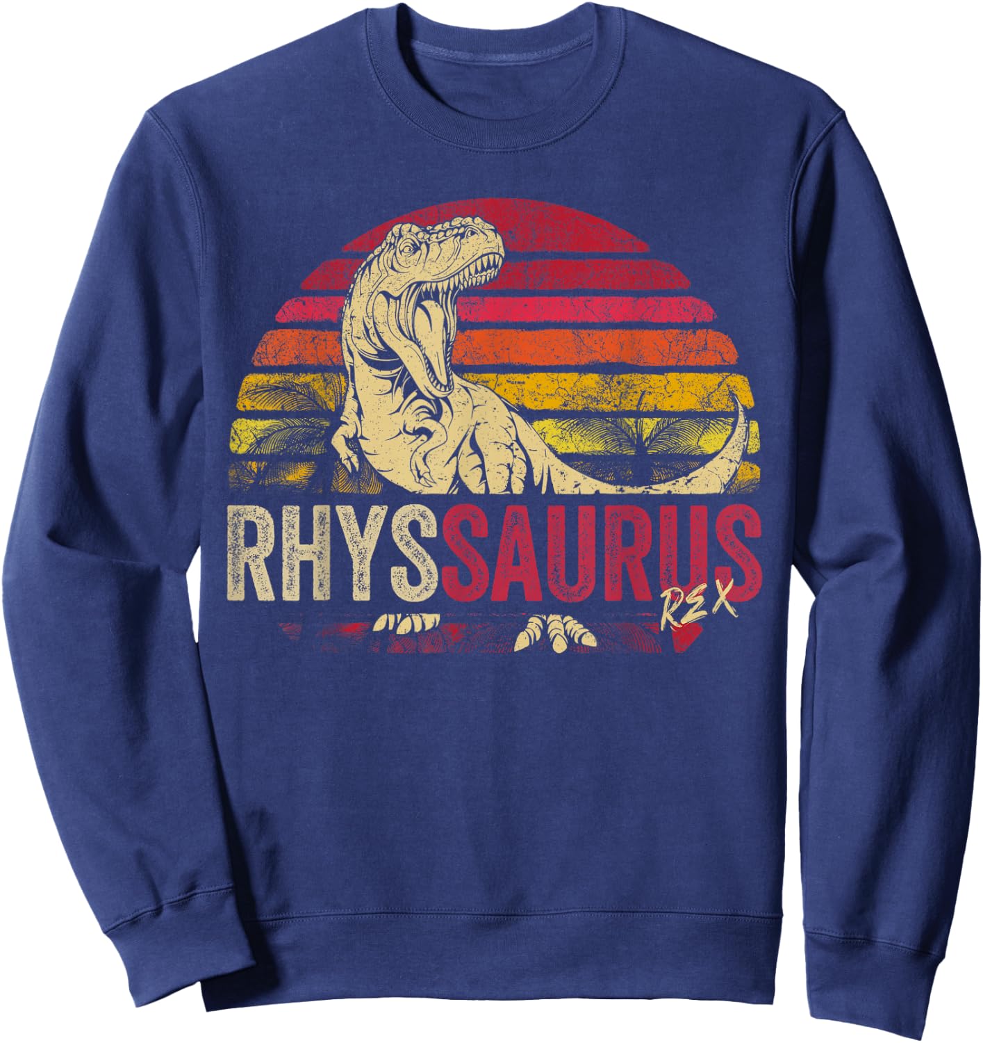 Rhys Saurus Funny Personalized Dinosaur T Rex Boys Name Sweatshirt - Sweatshirt | Navy