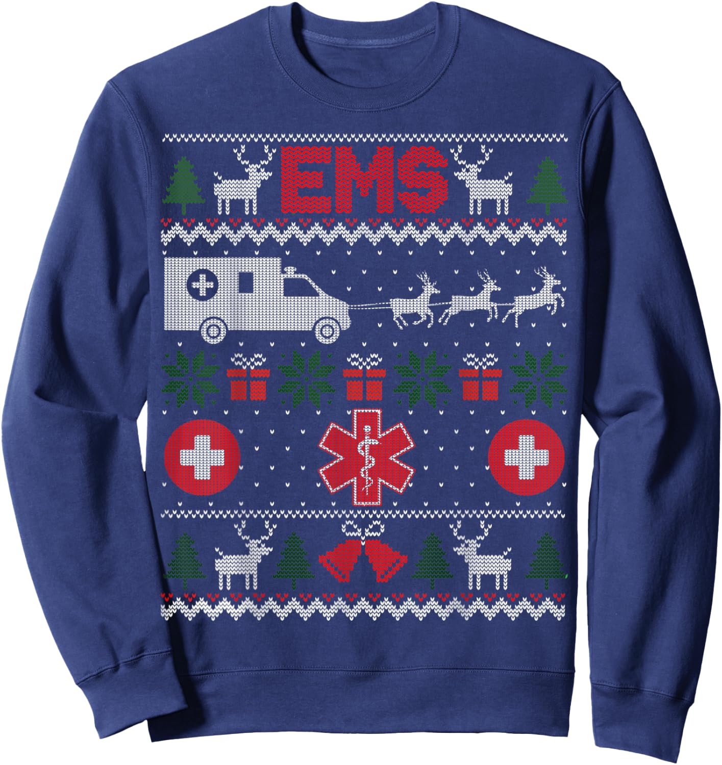 Funny EMS Paramedical Ugly Christmas Sweater Sweatshirt - Sweatshirt | Navy