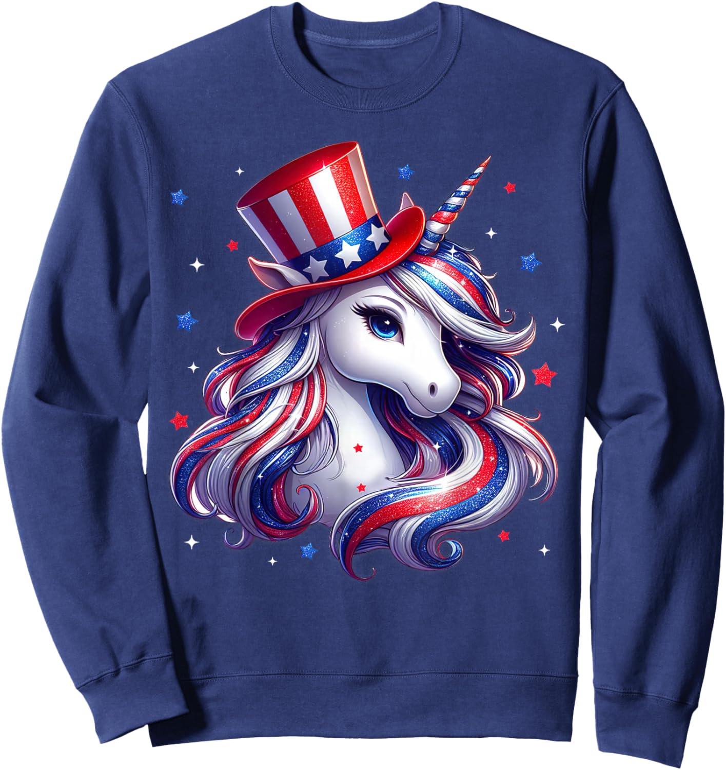 Cute Unicorn 4th of July Shirts Girls Kids Women American Sweatshirt - Sweatshirt | Navy