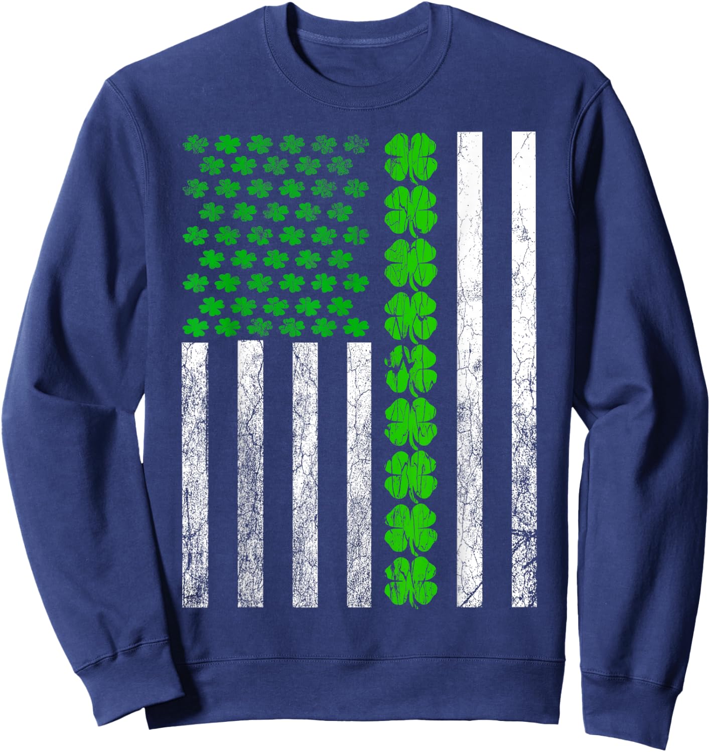 St Patricks Day Usa Lucky 4 Leaf Clovers Flag Sweatshirt - Sweatshirt | Navy