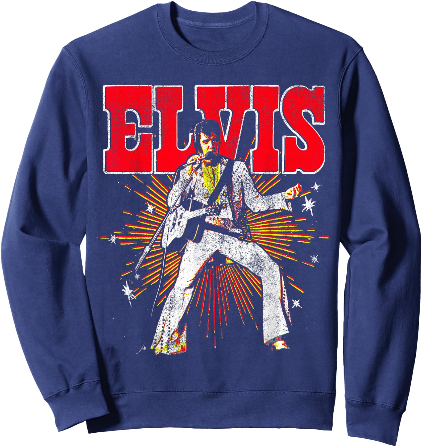 Elvis Presley Official Retro Short Sleeve Sweatshirt - Sweatshirt | Navy