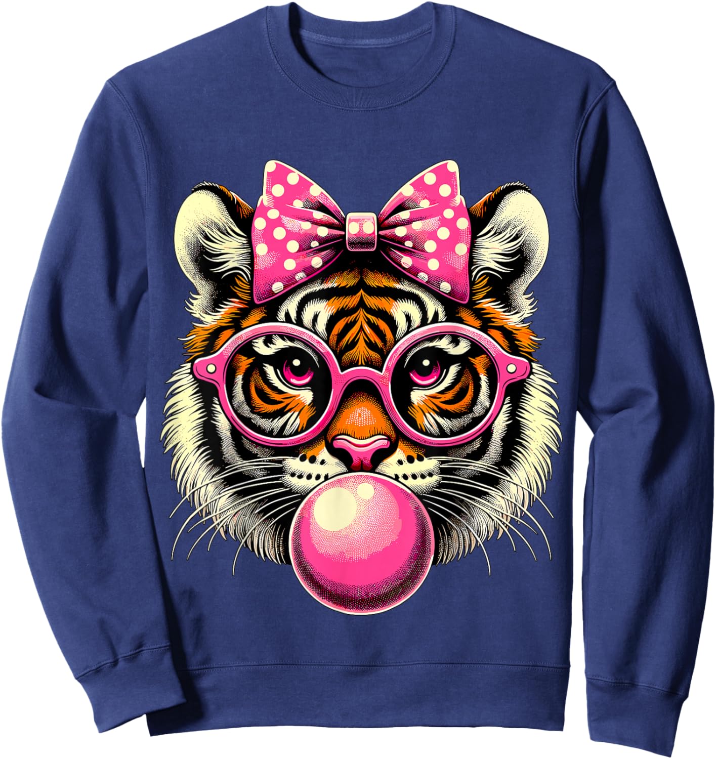 Tiger with Glasses Bubblegum and Bow Sweatshirt - Sweatshirt | Navy