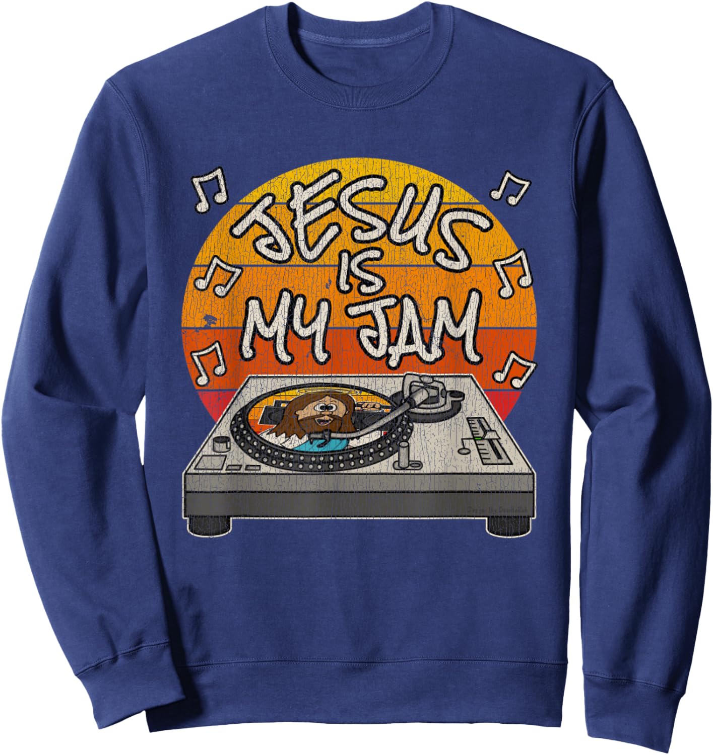 Vintage Jesus Is My Jam Christian DJ Church Musician Sweatshirt - Sweatshirt | Navy