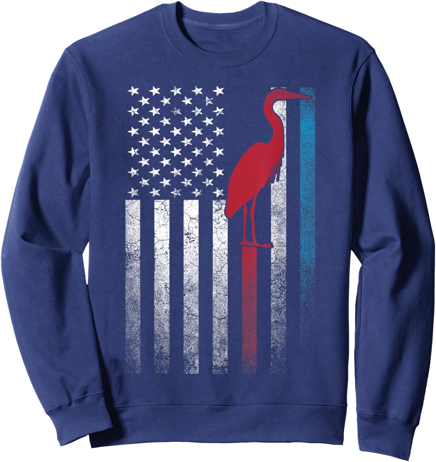 Heron Bird 4th of July American Flag America Patriotic Sweatshirt - Sweatshirt | Navy