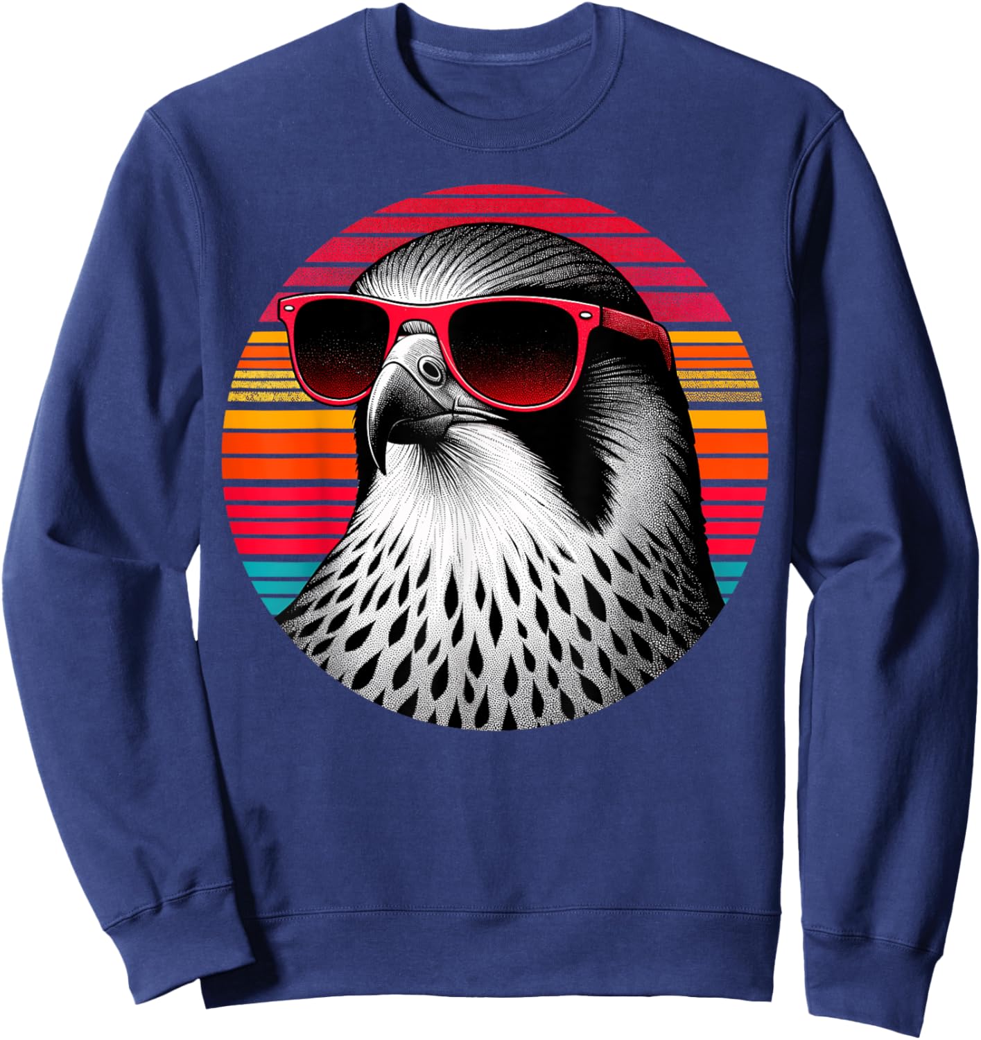 Falcon Bird Sunglasses Sunset Retro Style Vintage 70s Sweatshirt - Sweatshirt | Navy