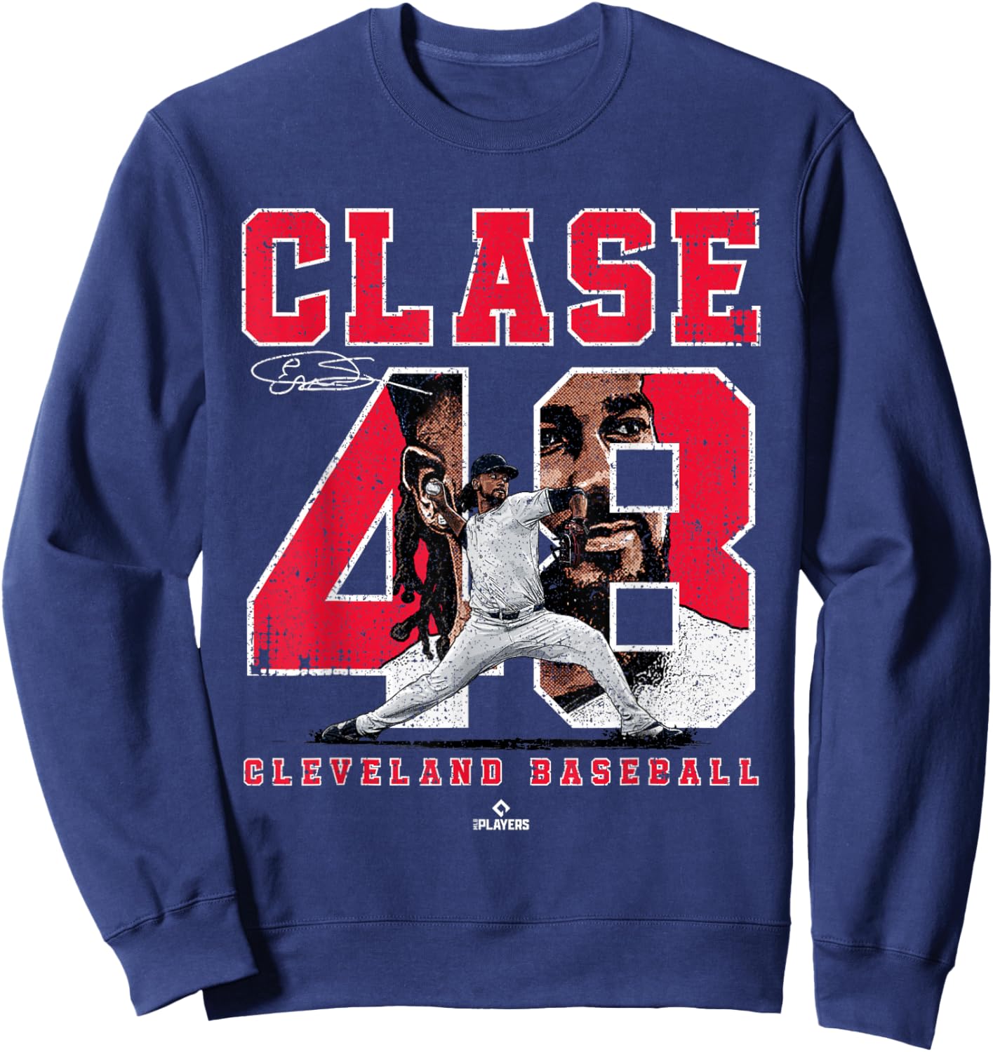 Number and Portrait Emmanuel Clase Cleveland MLBPA Sweatshirt - Sweatshirt | Navy