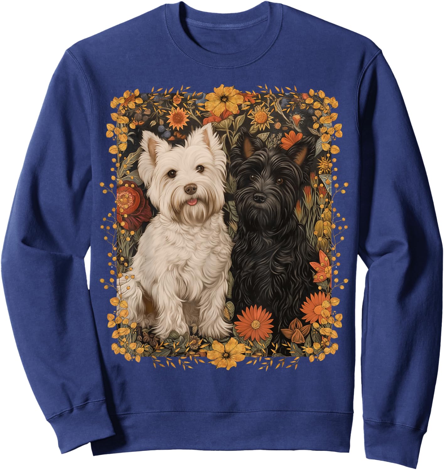 Westie and Scottie in William Morris Style Garden Sweatshirt - Sweatshirt | Navy