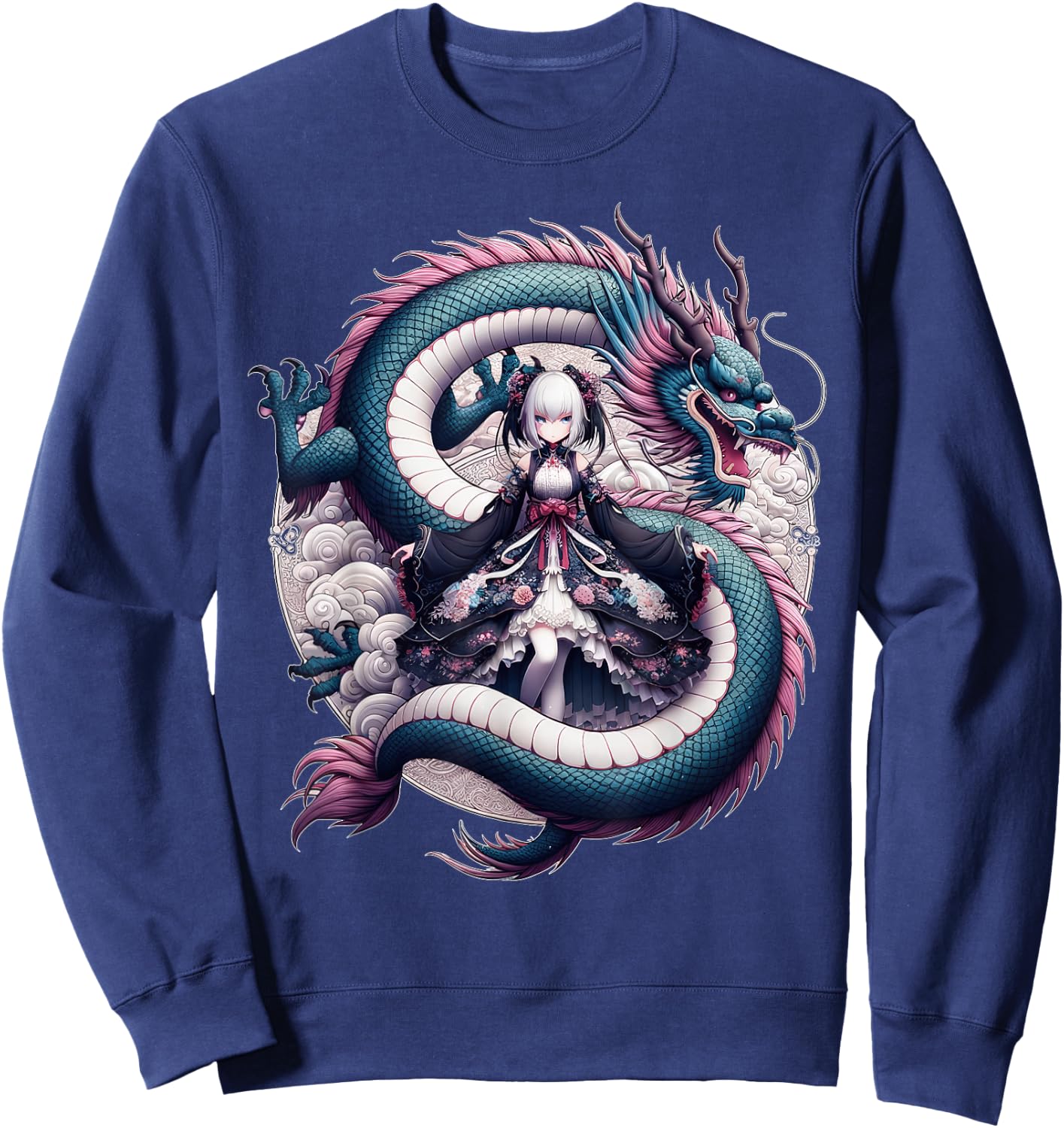 Anime Girl Gothic Waifu Japanese Kawaii Pastel Otaku Dragon Sweatshirt - Sweatshirt | Navy