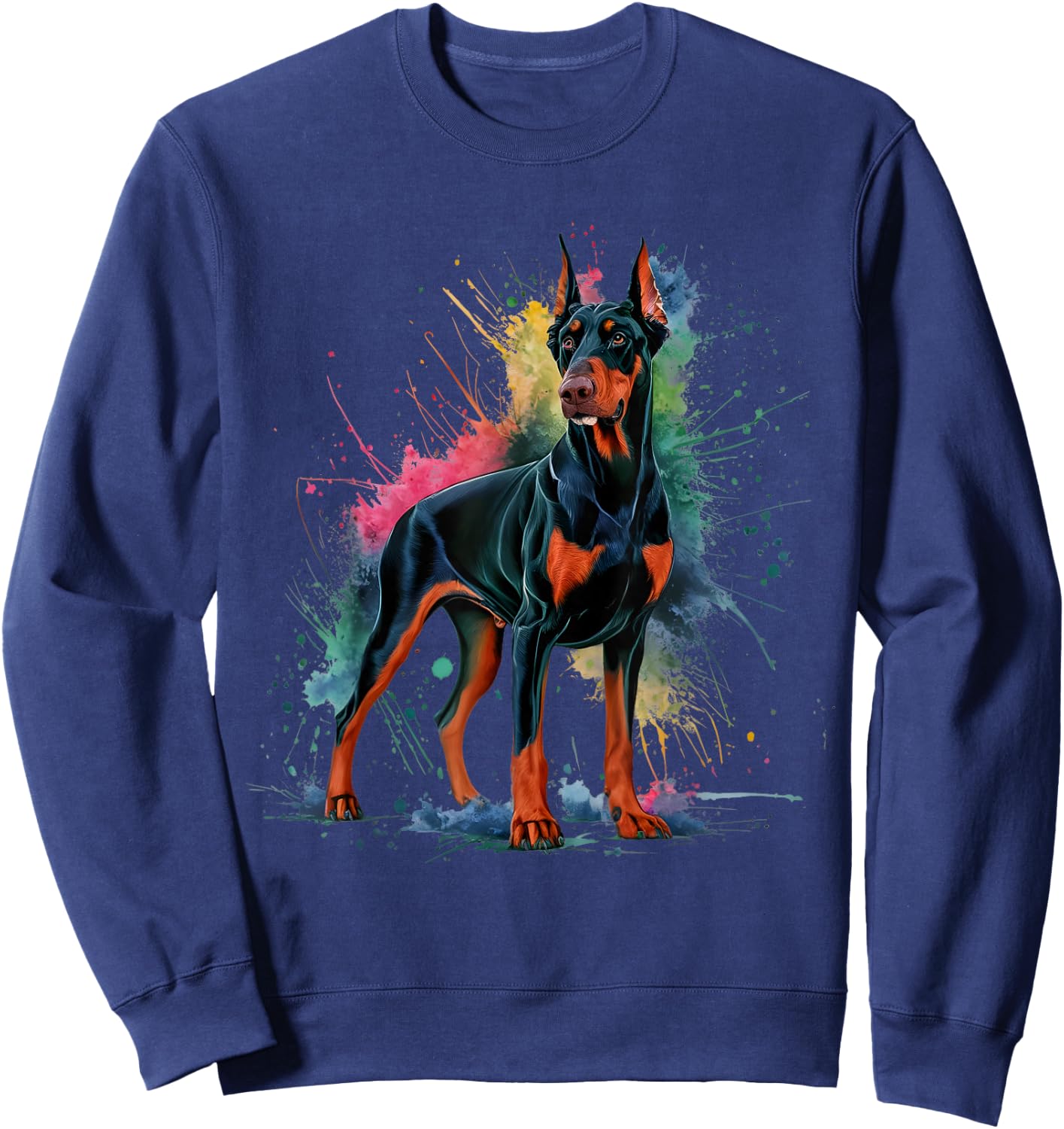 Men Woman Colorful Watercolor Doberman Sweatshirt - Sweatshirt | Navy