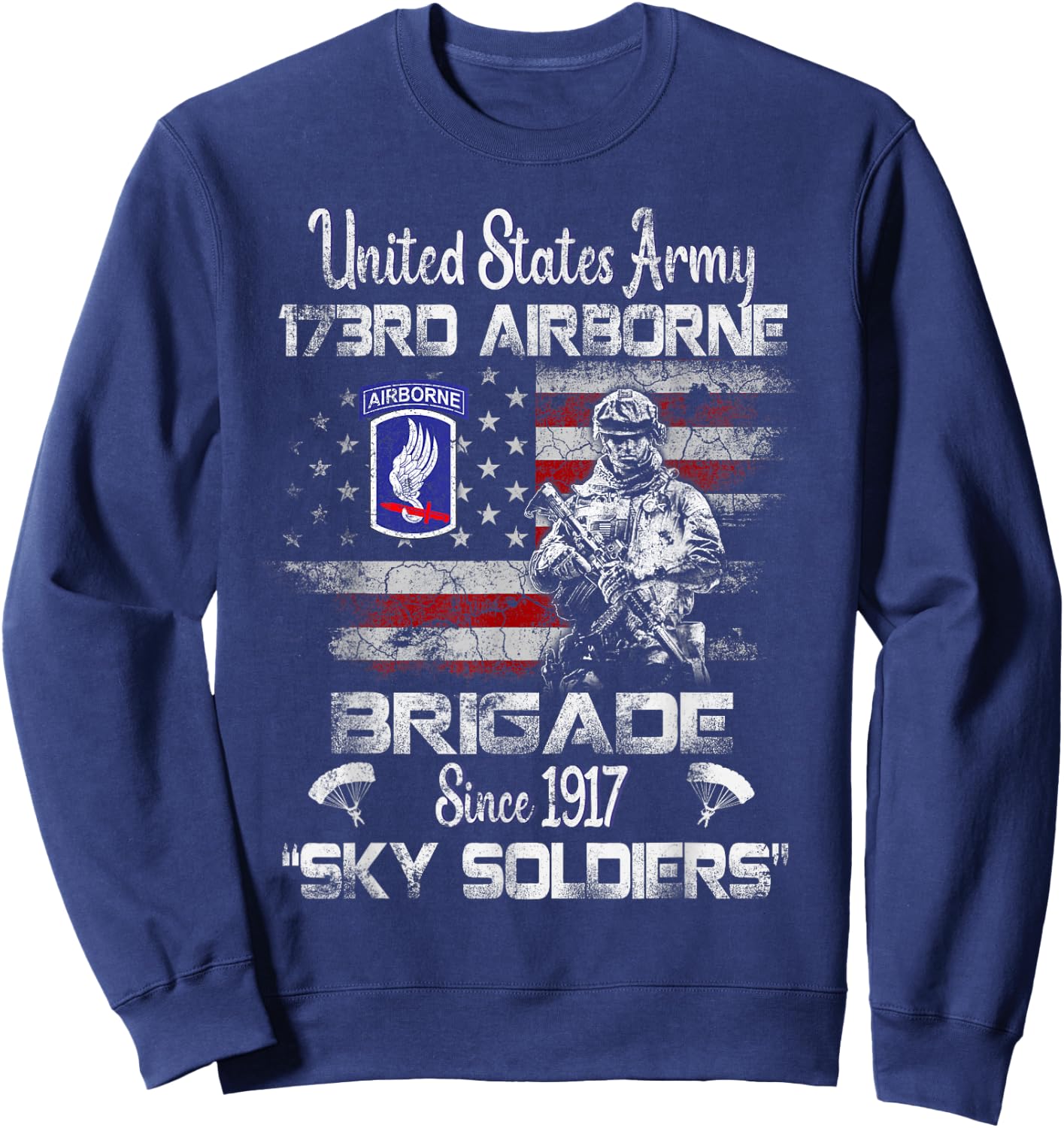 173rd Airborne Brigade Flag Veteran Airborne Paratrooper Sweatshirt - Sweatshirt | Navy
