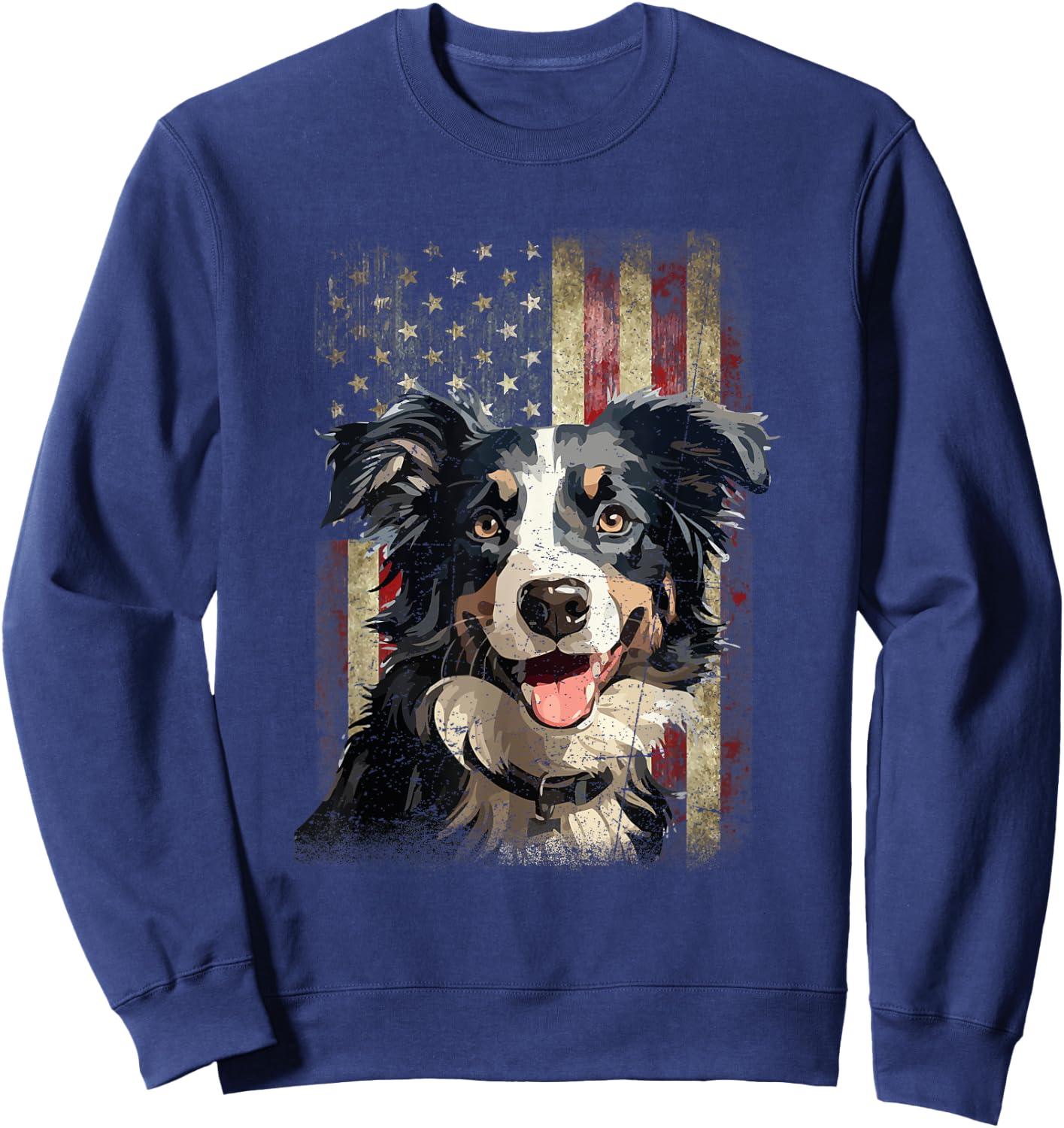 Patriotic Tricolor Border Collie Flag American USA Dog Lover Women Men Sweatshirt - Sweatshirt | Navy