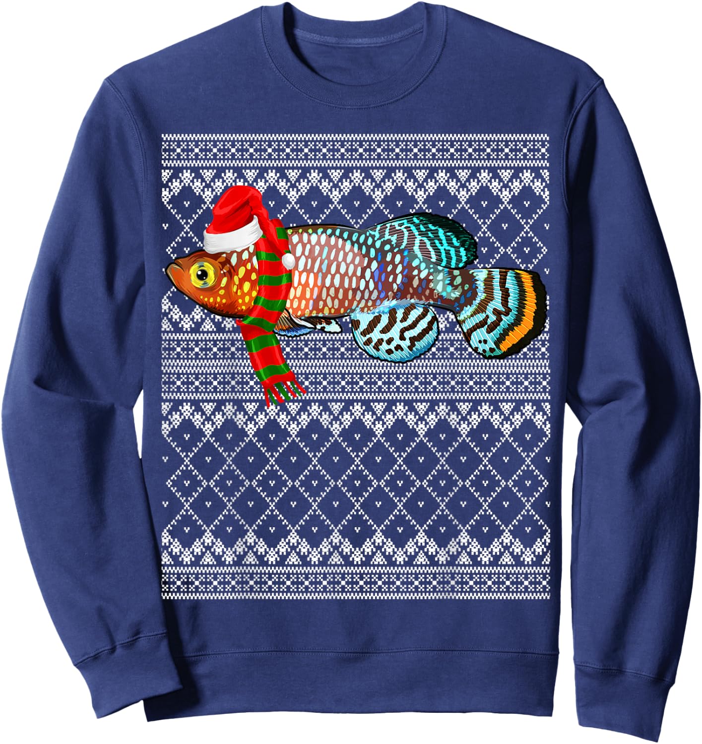 Xmas Fish Santa Hat Killifish Ugly Christmas Sweatshirt - Sweatshirt | Navy