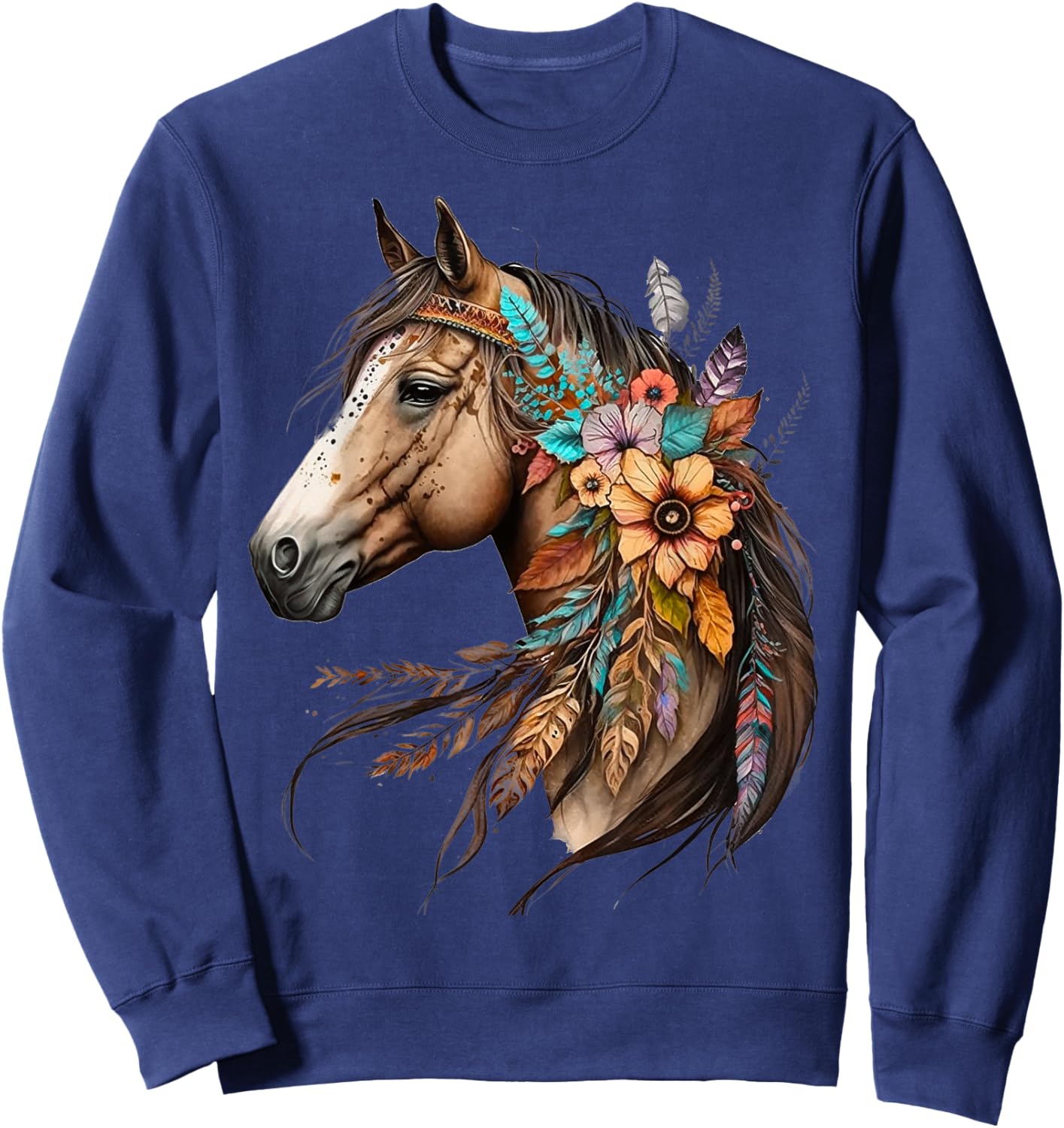 Floral Wild Horse Country Horse Riding Sweatshirt - Sweatshirt | Navy