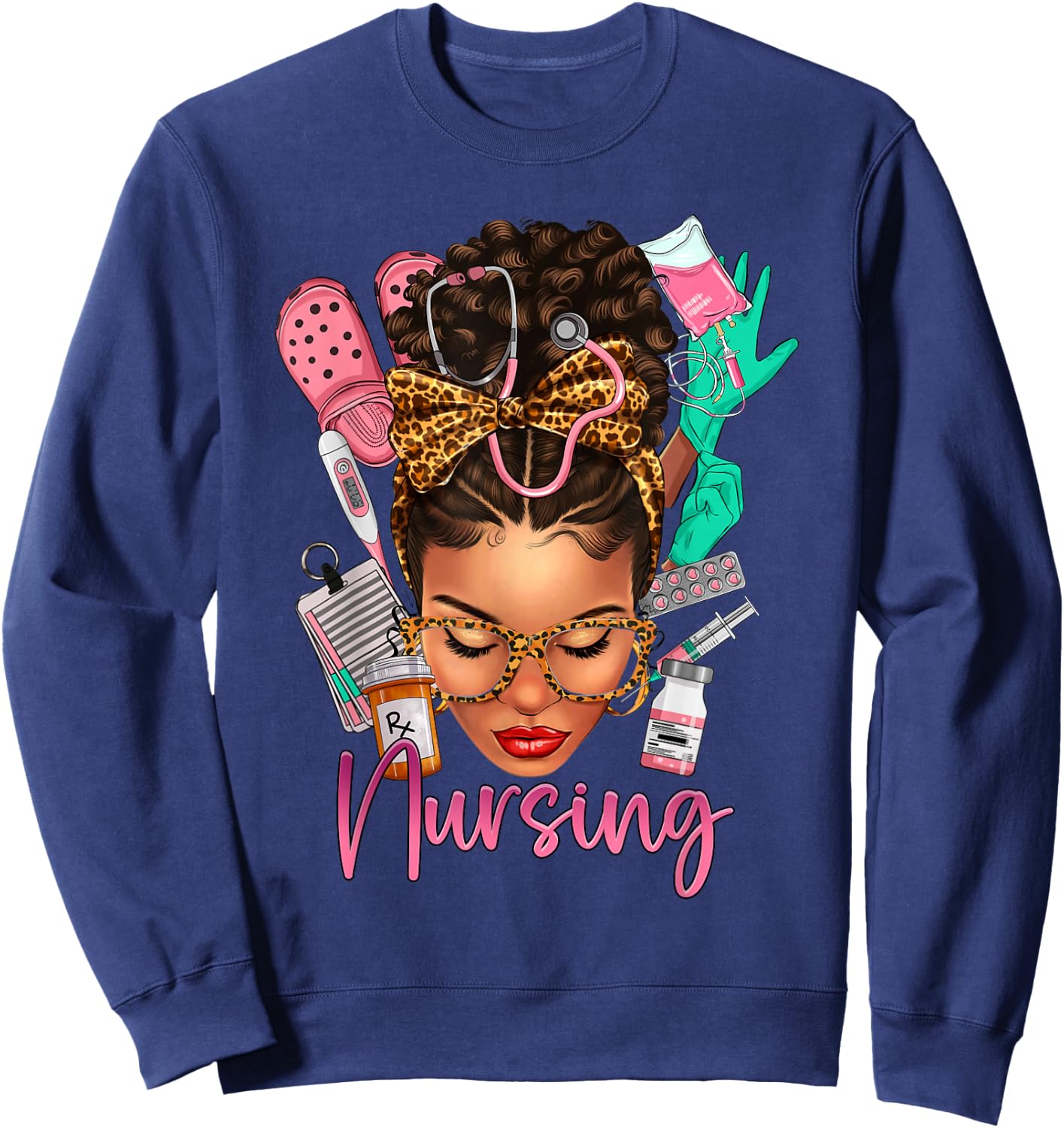 Black Melanin Nurse Black History Month Afro Hair Sweatshirt - Sweatshirt | Navy
