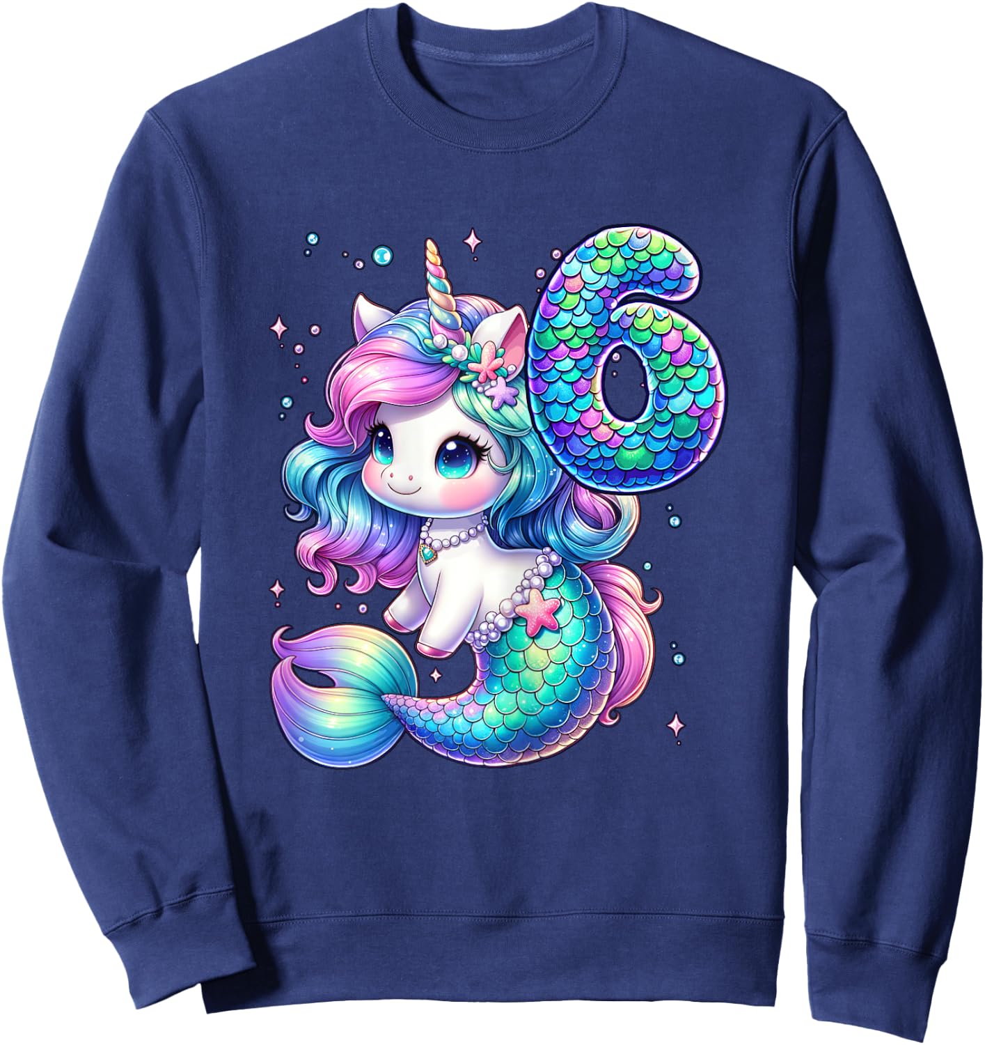 Unicorn Mermaid 6th Birthday 6 Year Old Party Girls Outfit Sweatshirt - Sweatshirt | Navy