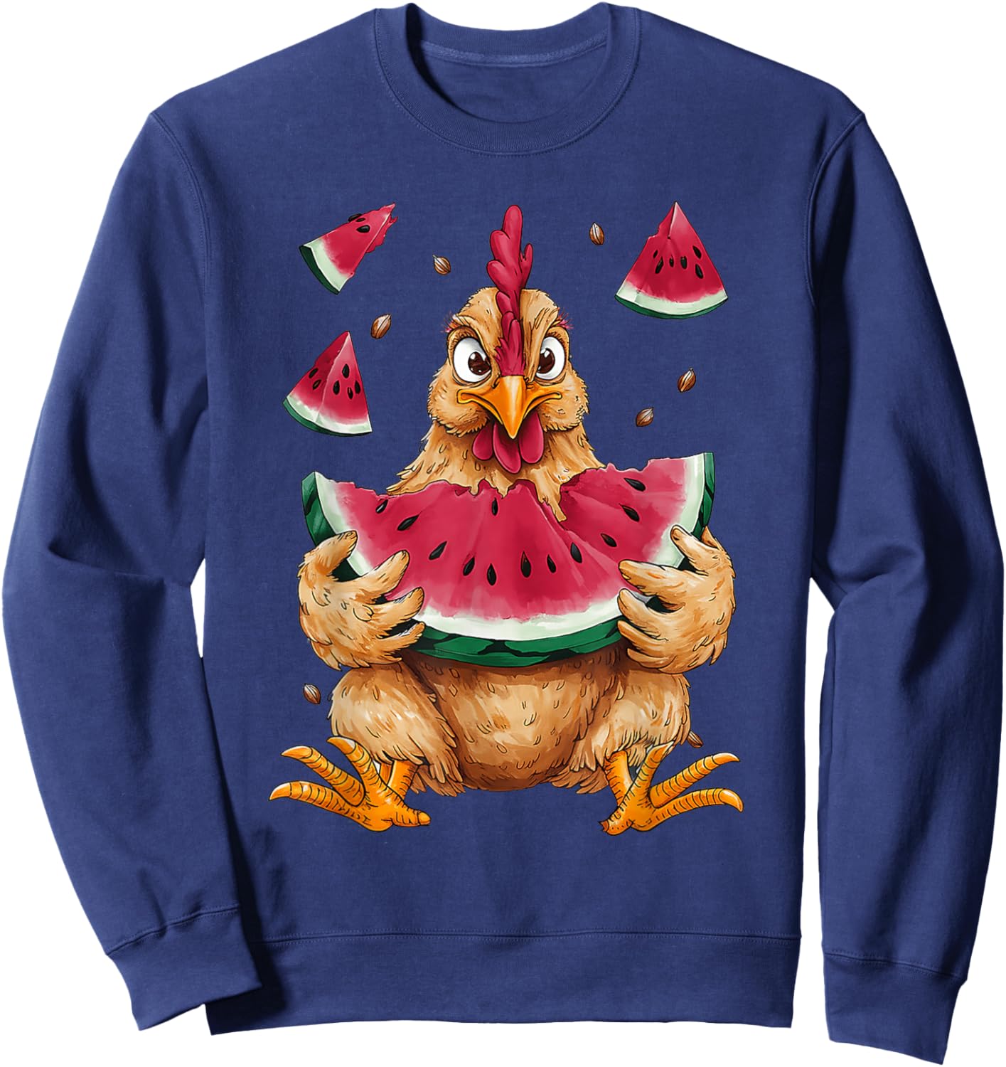 Cute Chicken Eating Watermelon Fruit Summer Men Women Girls Sweatshirt - Sweatshirt | Navy