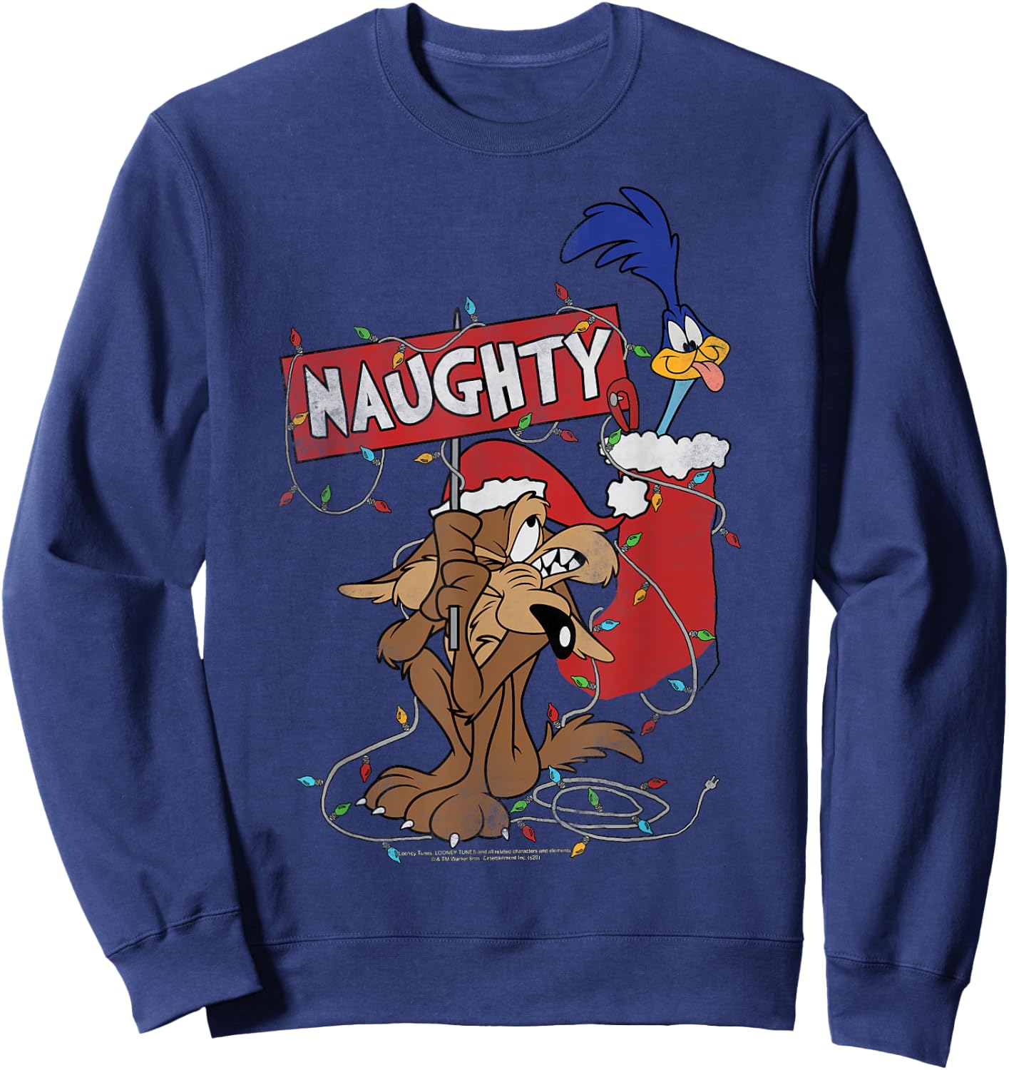 Looney Tunes Christmas Road Runner & Wile E. Coyote Naughty Sweatshirt - Sweatshirt | Navy