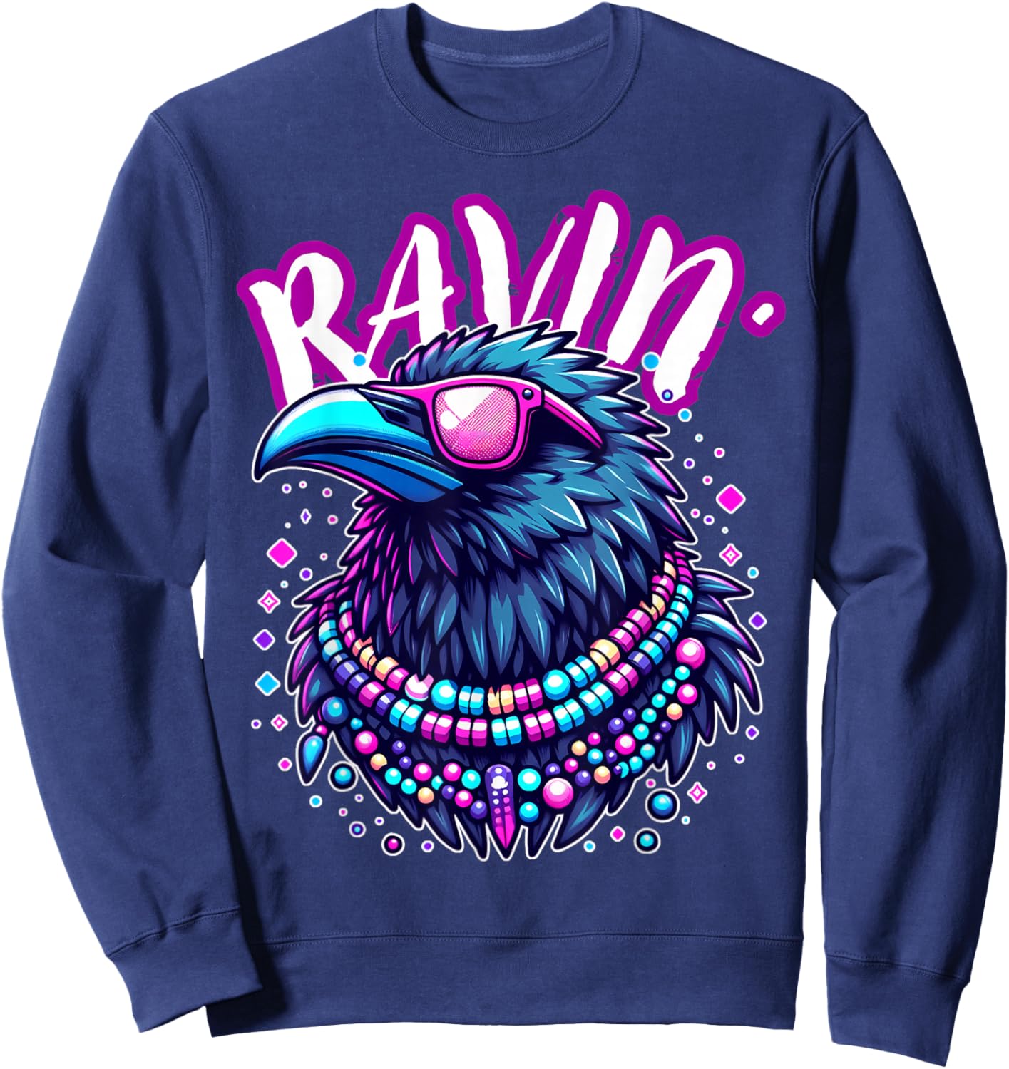 Rave Rainbow Raven House EDM Festival Raver Animal EDC 2026 Sweatshirt - Sweatshirt | Navy