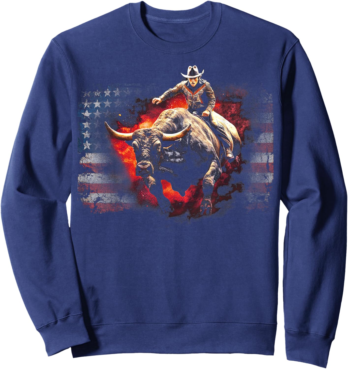 Vintage American Flag Bucking Bull Riding Patriotism Rodeo Men Sweatshirt - Sweatshirt | Navy