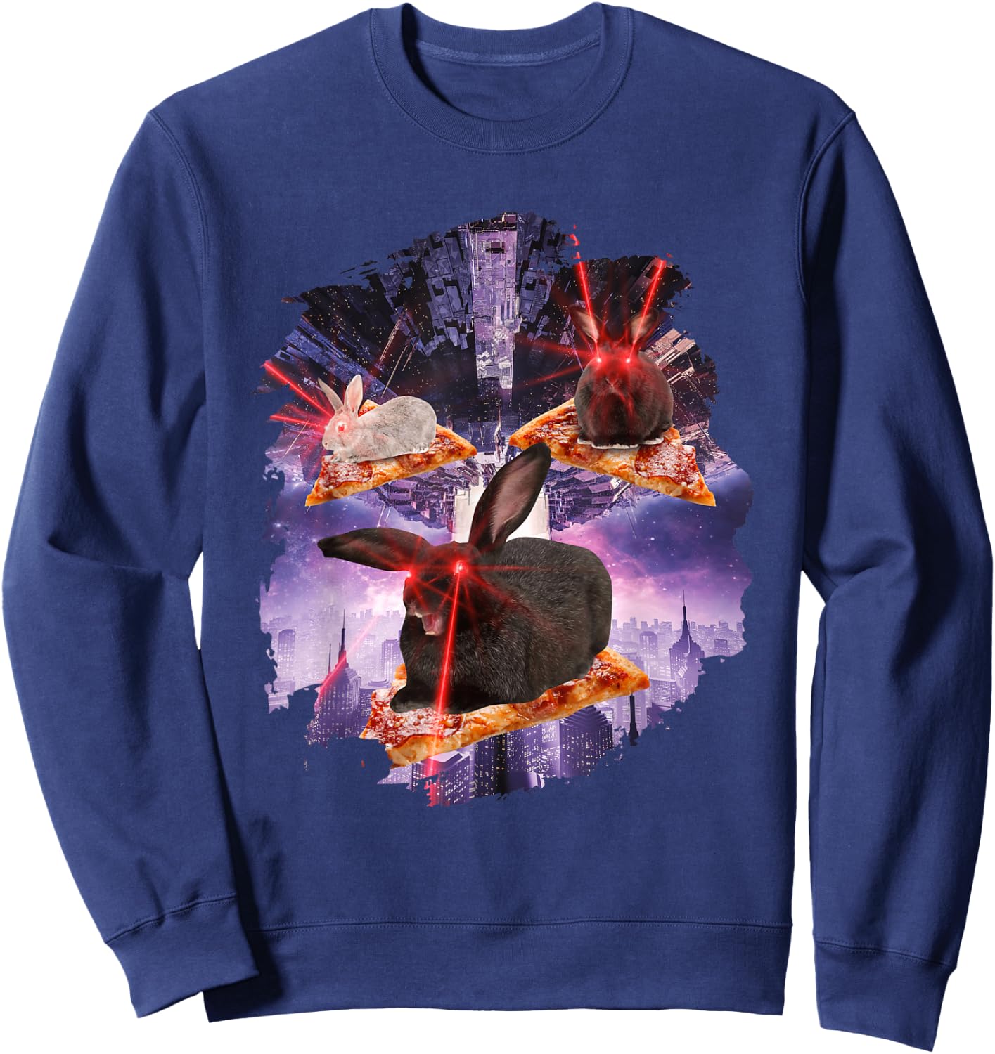 Bunnies With Laser Eyes I Rabbit Bunny Laser Space Pizza Sweatshirt - Sweatshirt | Navy