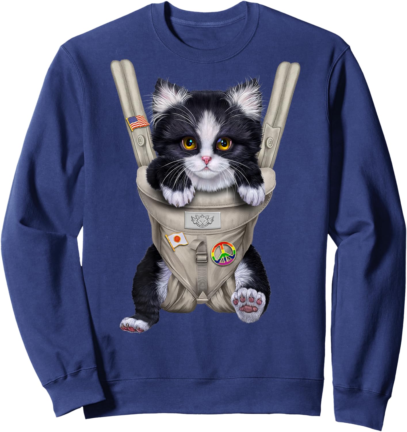 Tuxedo Cat in Baby Carrier Women Kids Sweatshirt - Sweatshirt | Navy