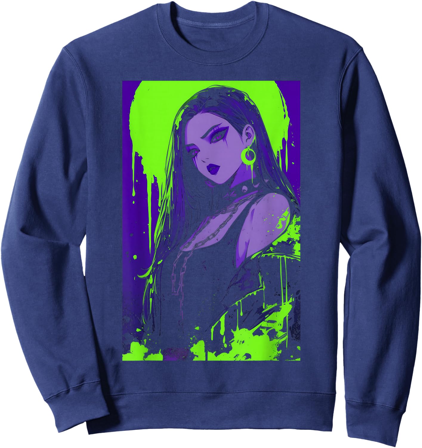 Cybergoth Cybercore Grunge Punk Goth Girl Alt Anime Manga Sweatshirt - Sweatshirt | Navy