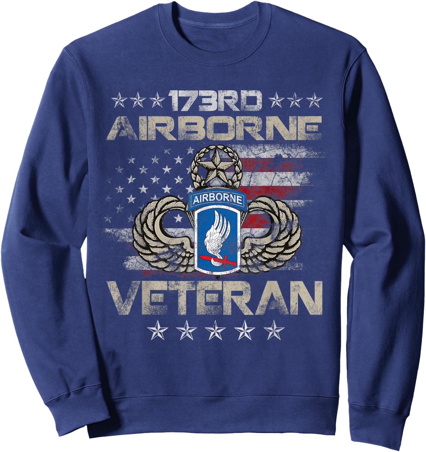 173rd Airborne Brigade Veteran U.S Flag Airborne Paratrooper Sweatshirt - Sweatshirt | Navy