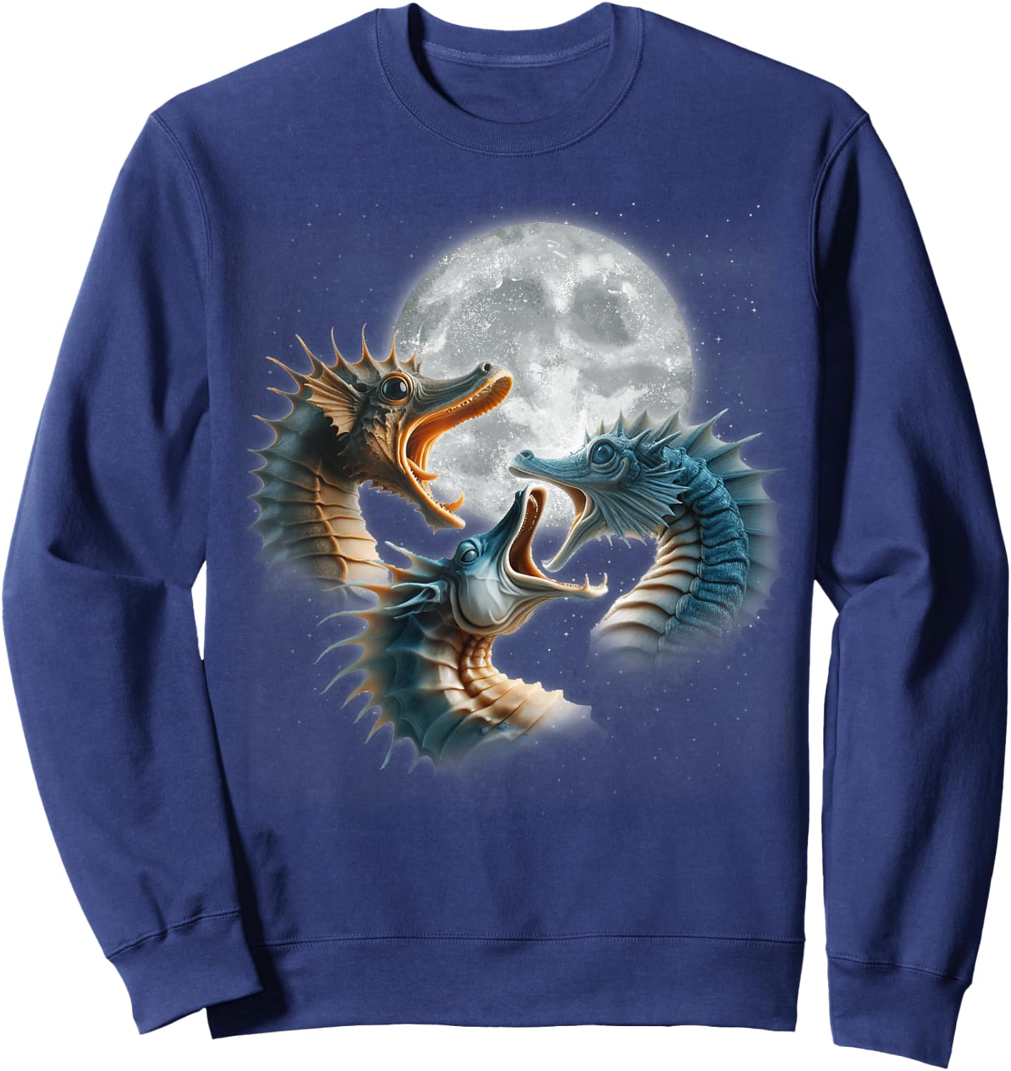 3 Seahorses Howling At The Moon Seahorse Lover Sea Aquarium Sweatshirt - Sweatshirt | Navy