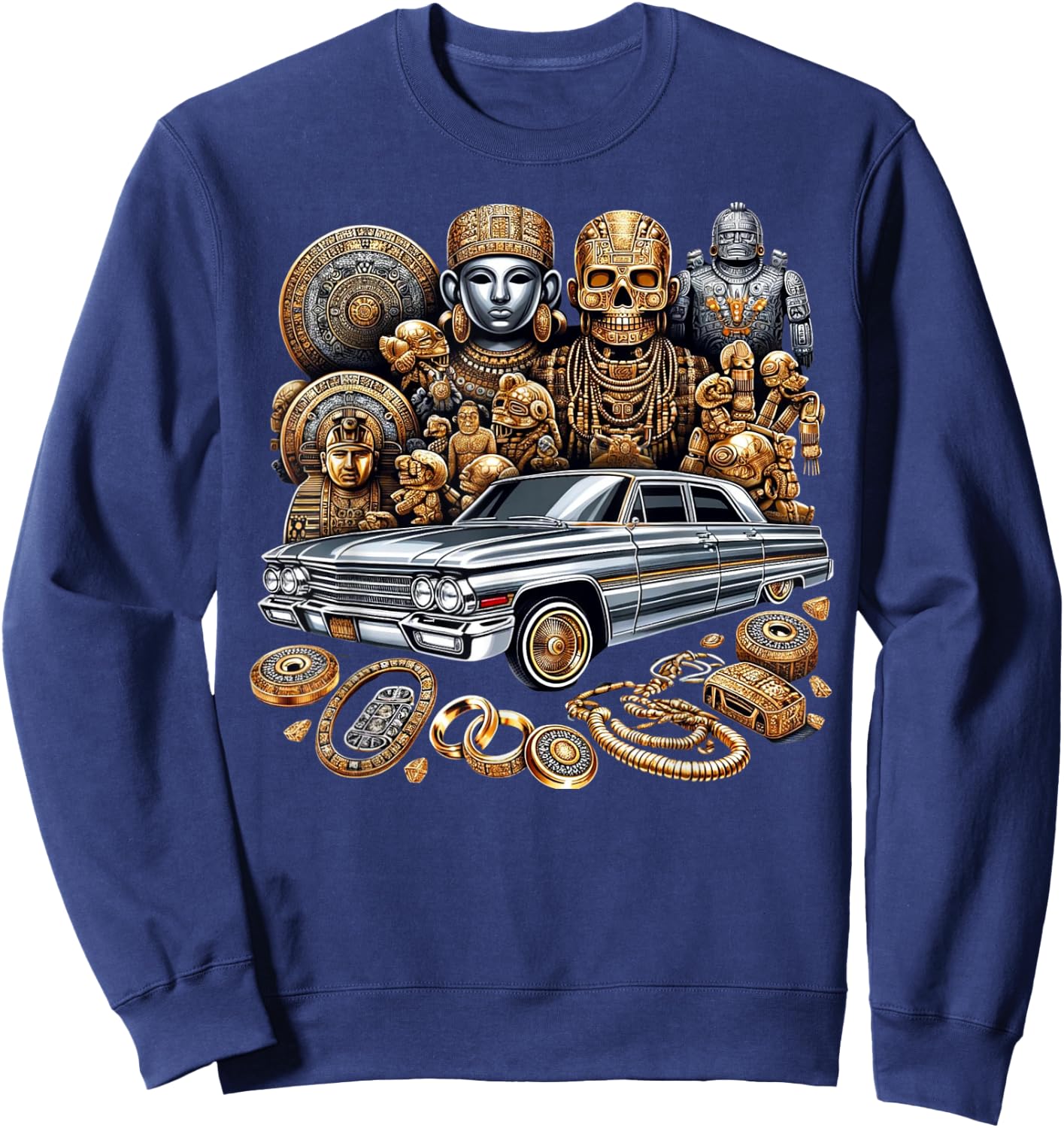 Mexican Street Culture Lowrider Latino Cinco De Mayo Aztec Sweatshirt - Sweatshirt | Navy