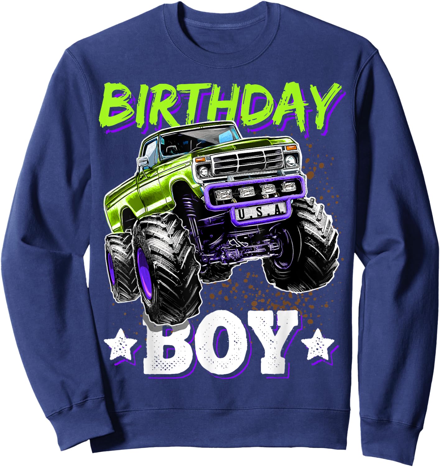 Birthday Boy Monster Truck Birthday Party Gift Boys Kids Sweatshirt - Sweatshirt | Navy