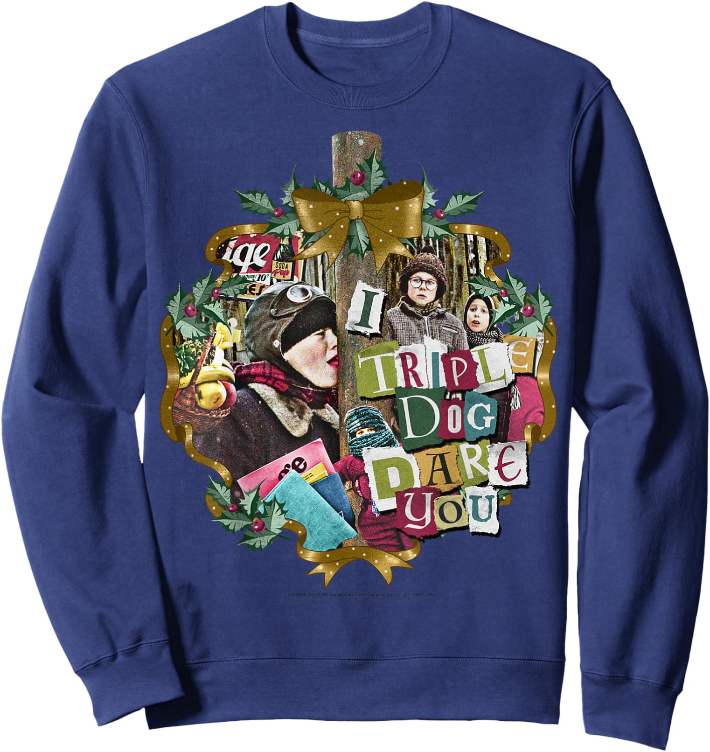 A Christmas Story I Triple Dog Dare You Collage Wreath Sweatshirt - Sweatshirt | Navy