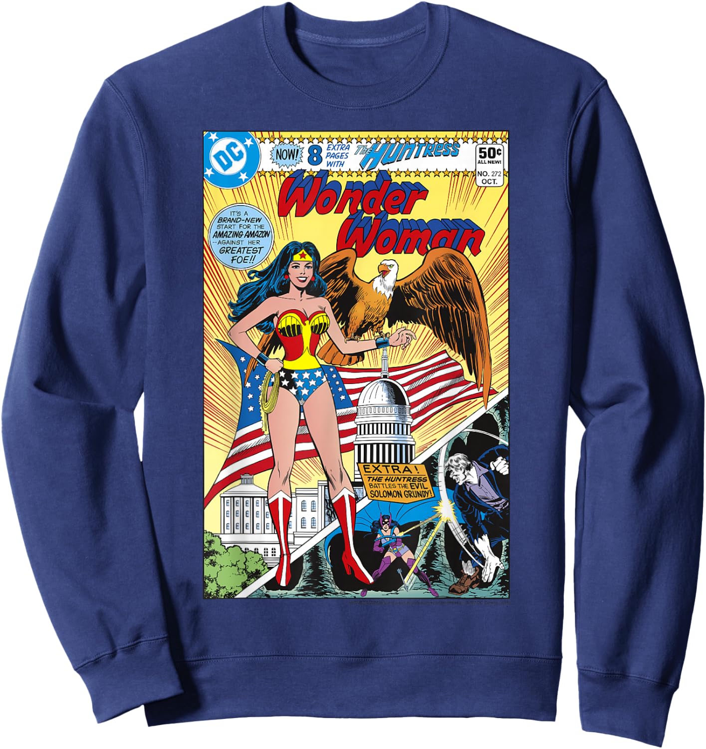 DC Comics Wonder Woman Vintage Huntress Comic Cover Sweatshirt - Sweatshirt | Navy