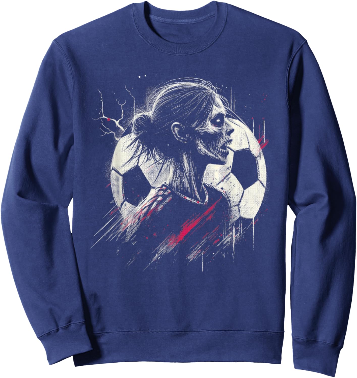 Female Zombie Soccer Player - Creepy Soccer Halloween Lover Sweatshirt - Sweatshirt | Navy
