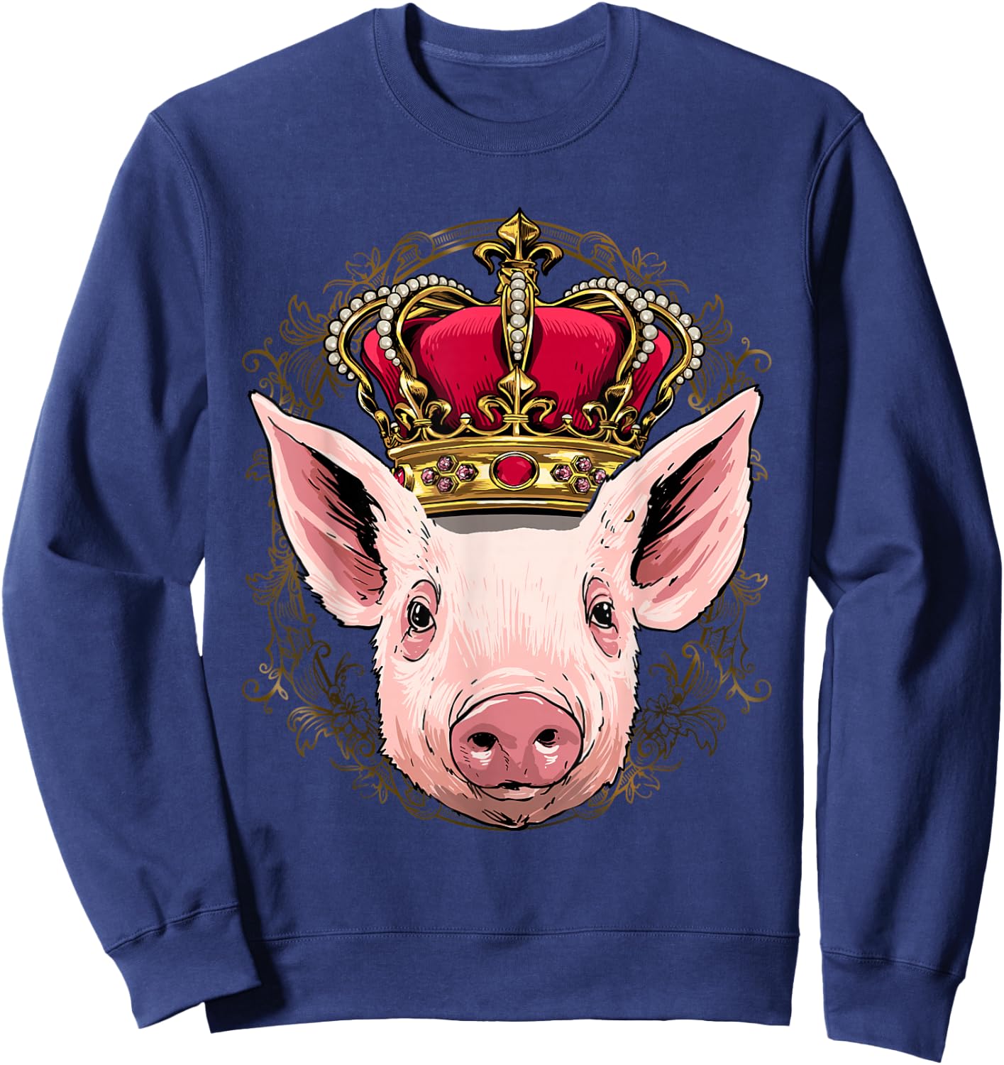 King Pig Wearing Crown - Queen Pig Animal Sweatshirt - Sweatshirt | Navy