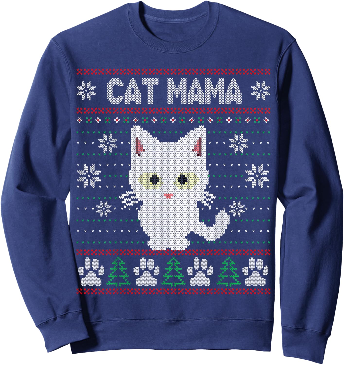 Cat Mama Ugly Christmas Sweater Pajama Kitty Mom Mother Xmas Sweatshirt - Sweatshirt | Navy
