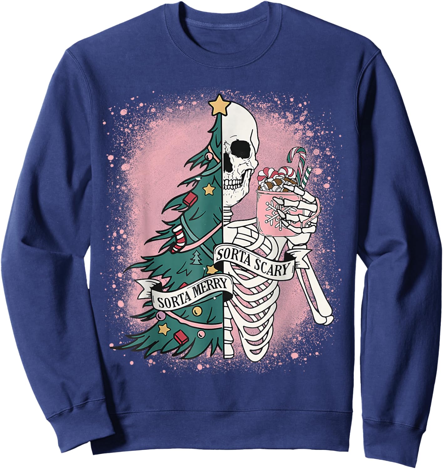 Funny Skeleton Christmas Tree Xmas Sorta Merry Sorta Scary Sweatshirt - Sweatshirt | Navy